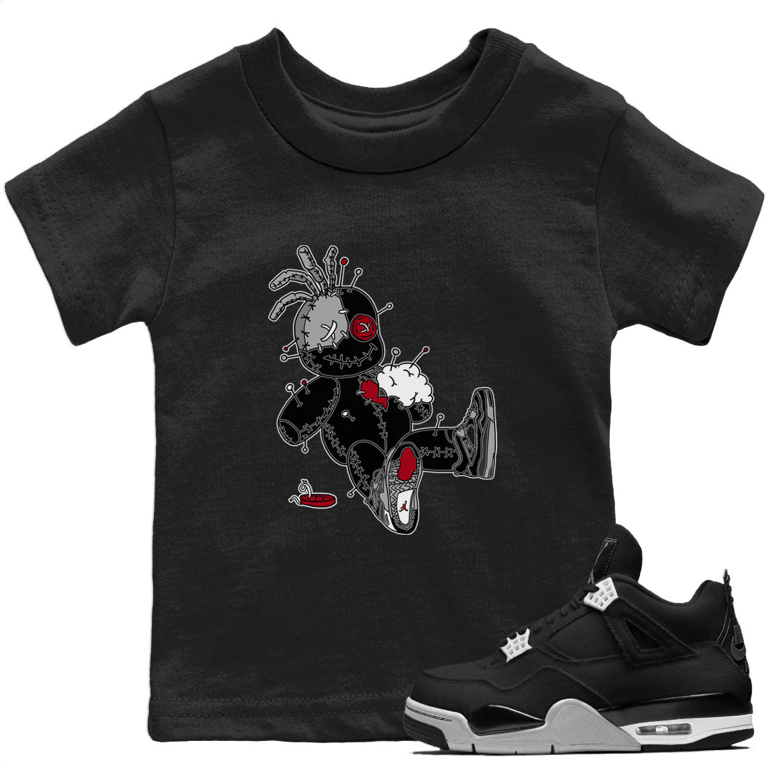 Jordan 4 Black Canvas Sneaker Matching T-Shirt Voodoo Doll Sneaker Tees Jordan 4 Black Canvas Sneaker Release Tees Kids Shirts
