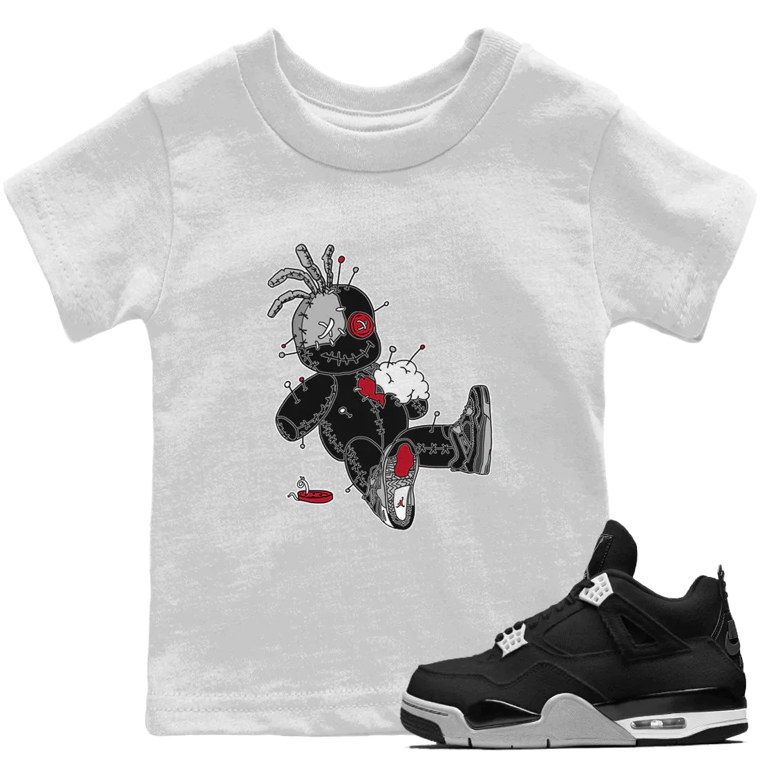 Jordan 4 Black Canvas Sneaker Matching T-Shirt Voodoo Doll Sneaker Tees Jordan 4 Black Canvas Sneaker Release Tees Kids Shirts