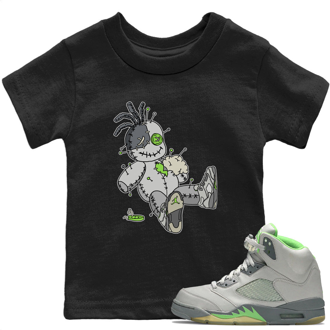 Jordan 5 Green Bean Sneaker Matching T-Shirt Voodoo Doll Sneaker Tees Jordan 5 Green Bean Sneaker Release Tees Kids Shirts