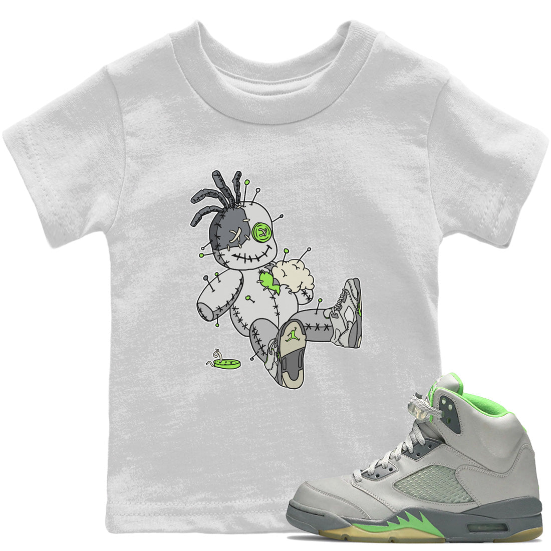Jordan 5 Green Bean Sneaker Matching T-Shirt Voodoo Doll Sneaker Tees Jordan 5 Green Bean Sneaker Release Tees Kids Shirts