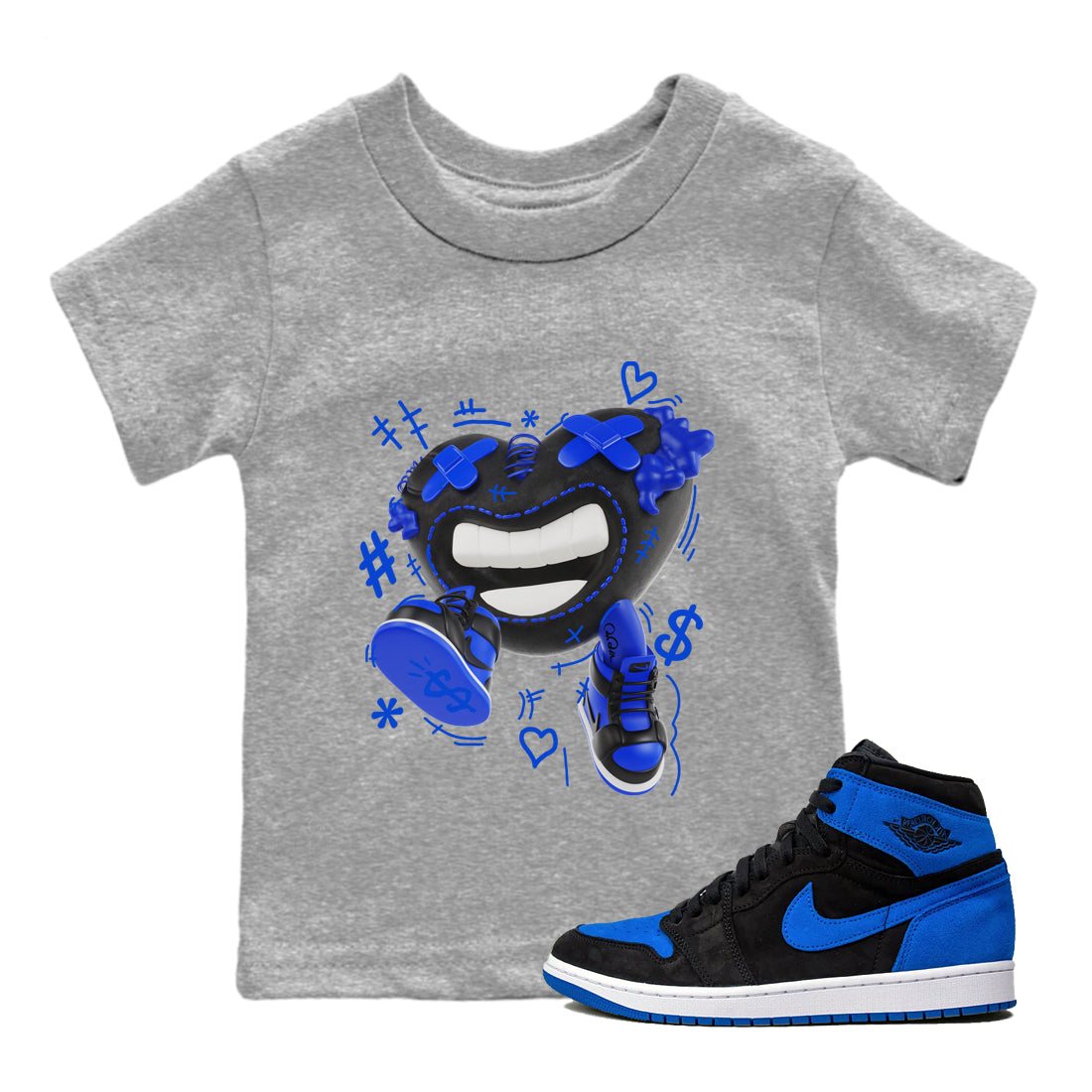 Air Jordan 1 Royal Reimagined shirt to match jordans Walk In Love sneaker tees AJ1 OG HIGH Royal Reimagined Drip Gear Zone Kids Baby Toddler sneaker shirts Heather Grey 1 T-Shirt