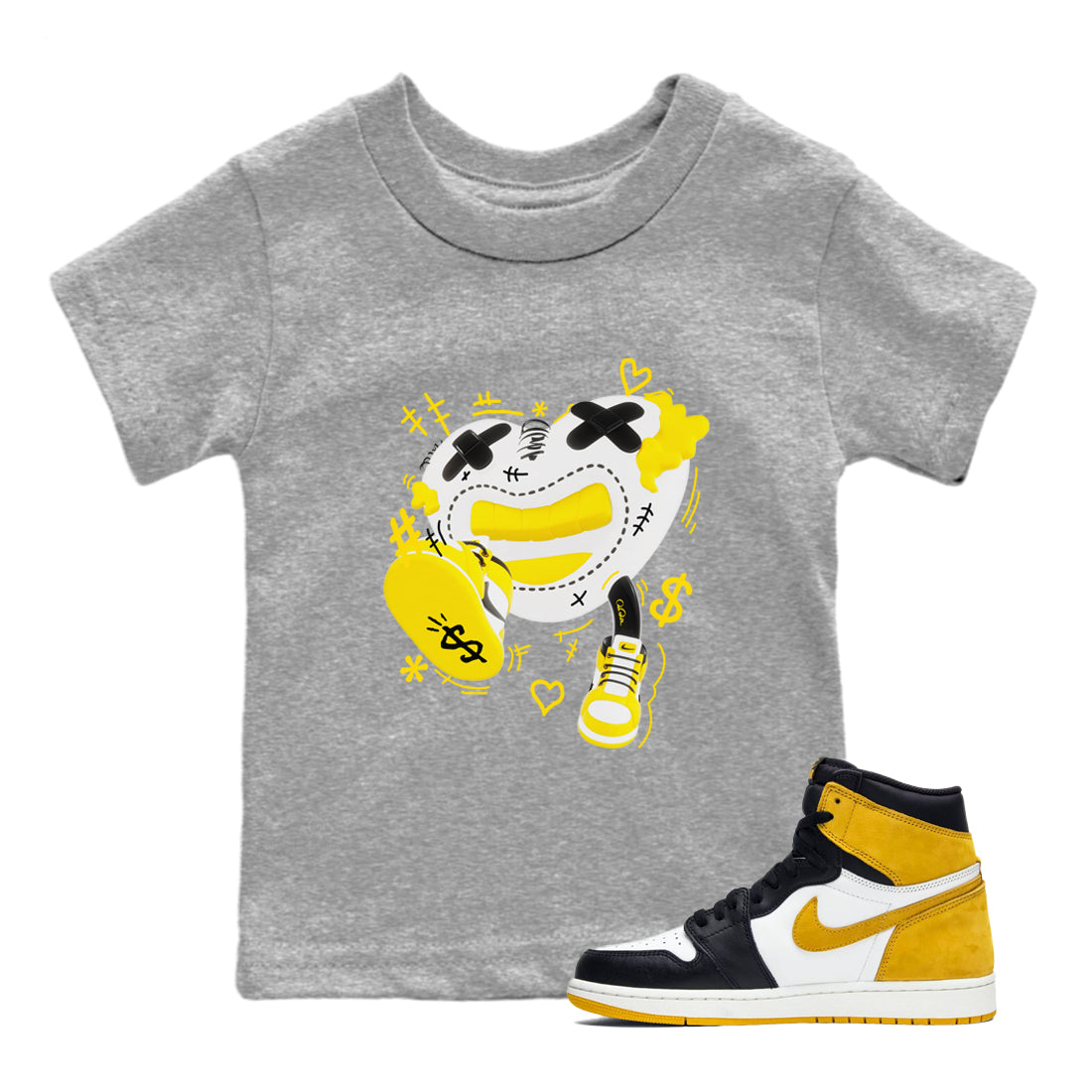 1s Yellow Ochre shirt to match jordans Walk In Love sneaker tees streetwear brand Air Jordan 1 Yellow Ochre Drip Gear Zone Brand baby toddler Heather Grey 1 cotton Shirt