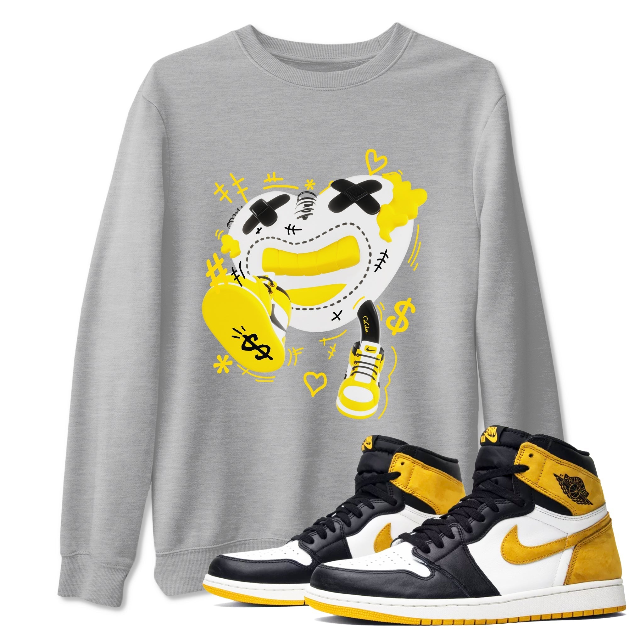 1s Yellow Ochre shirt to match jordans Walk In Love sneaker tees streetwear brand Air Jordan 1 Yellow Ochre Drip Gear Zone Brand unisex cotton Heather Grey 1 crew neck shirt
