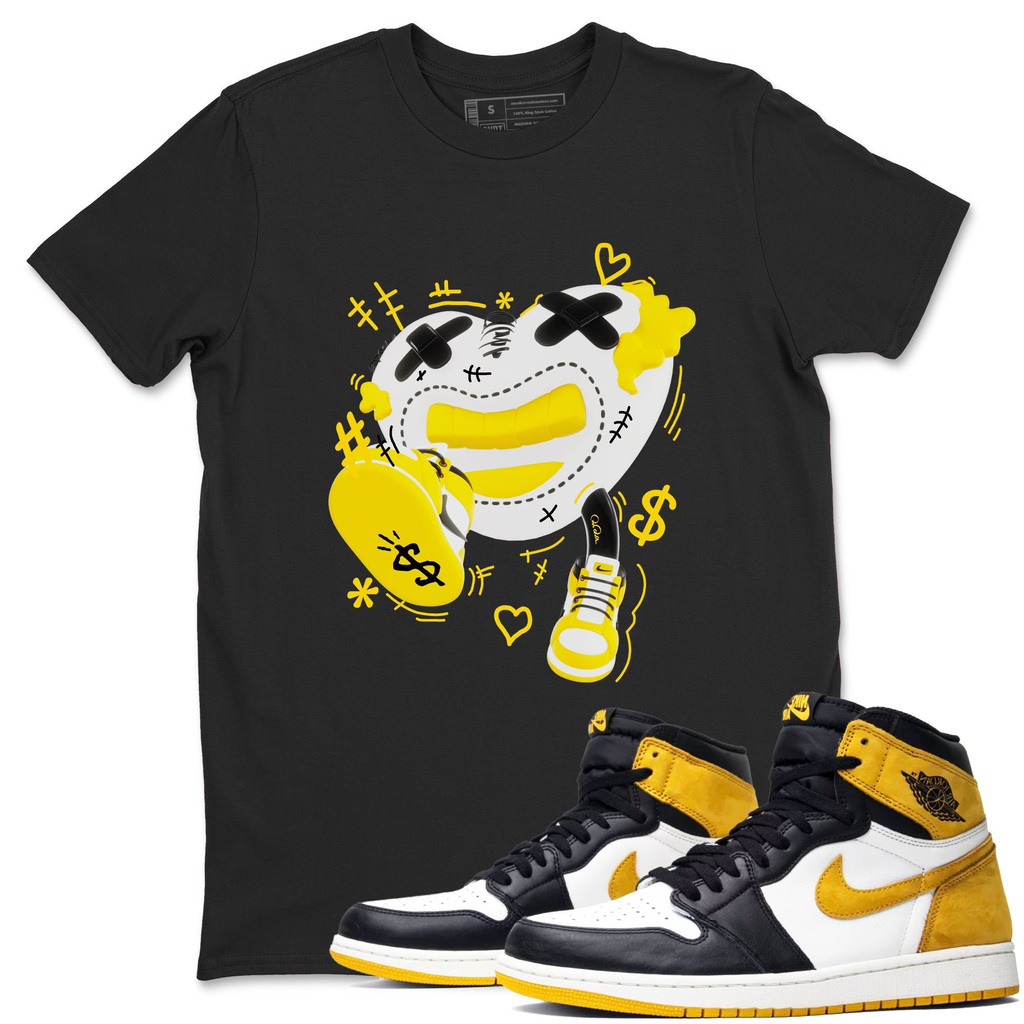 1s Yellow Ochre shirt to match jordans Walk In Love sneaker tees streetwear brand Air Jordan 1 Yellow Ochre Drip Gear Zone Brand unisex cotton Black 1 crew neck shirt