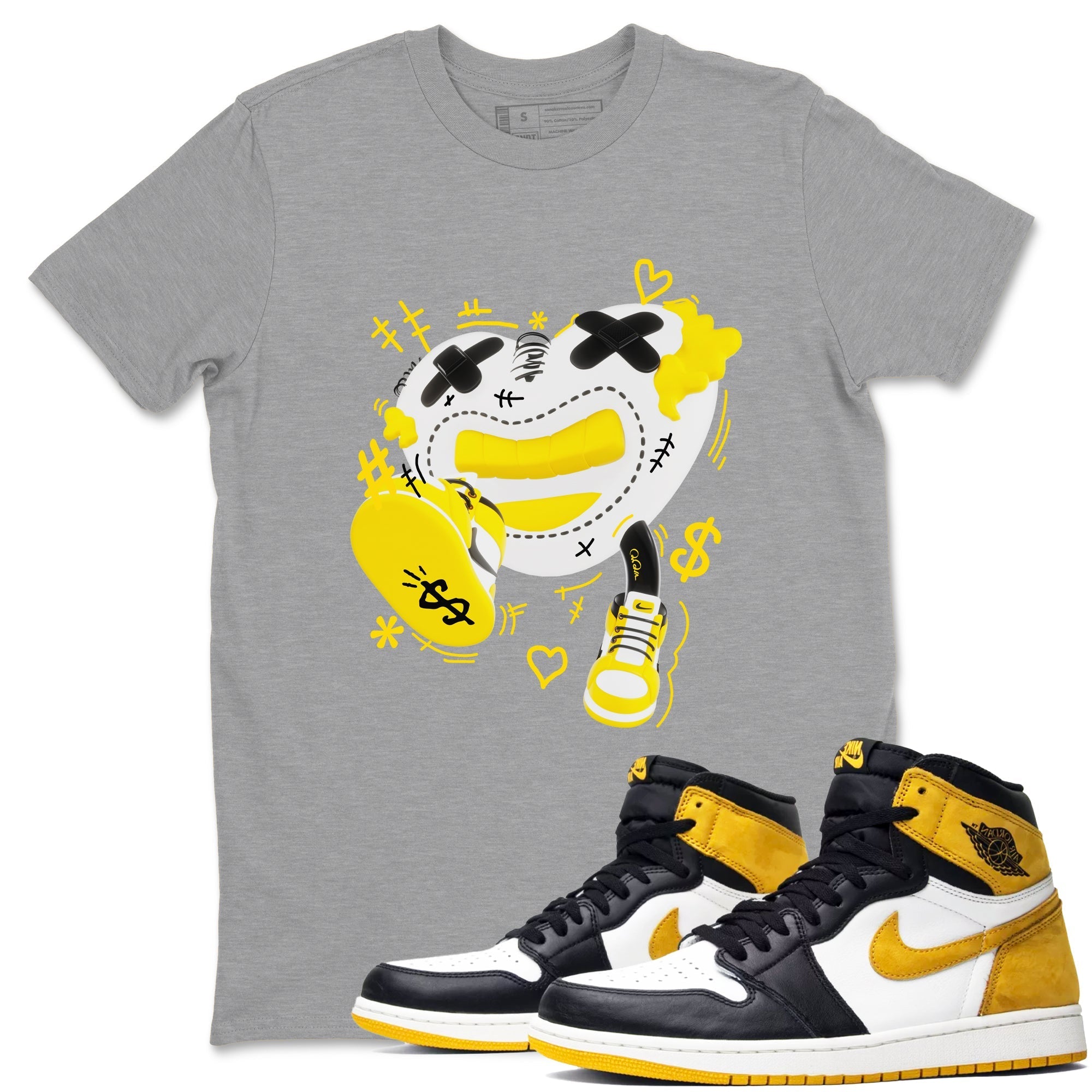 1s Yellow Ochre shirt to match jordans Walk In Love sneaker tees streetwear brand Air Jordan 1 Yellow Ochre Drip Gear Zone Brand unisex cotton Heather Grey 1 crew neck shirt