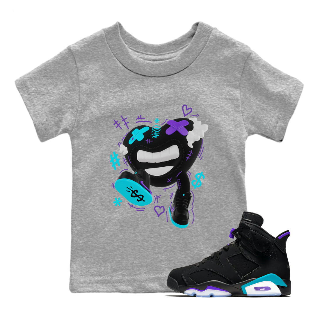 Air Jordan 6 Aqua shirt to match jordans Walk In Love Streetwear Sneaker Shirt AJ6 Aqua Drip Gear Zone Sneaker Matching Clothing Baby Toddler Heather Grey 1 T-Shirt