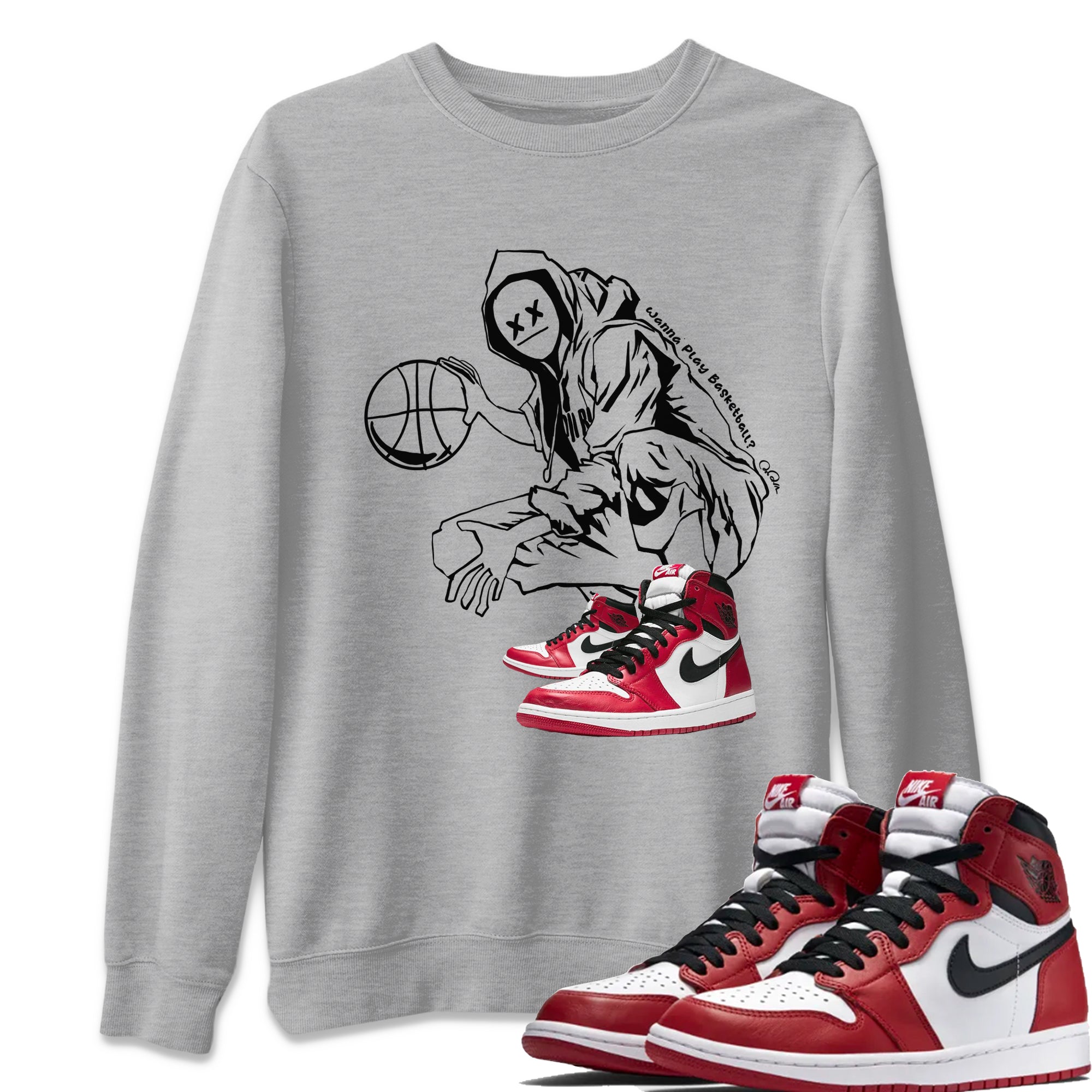 Air Jordan 1 Cicago shirt to match jordans Wanna Play Basketball Streetwear Sneaker Shirt AJ1 Chicago Drip Gear Zone Sneaker Matching Clothing Unisex Heather Grey 1 T-Shirt