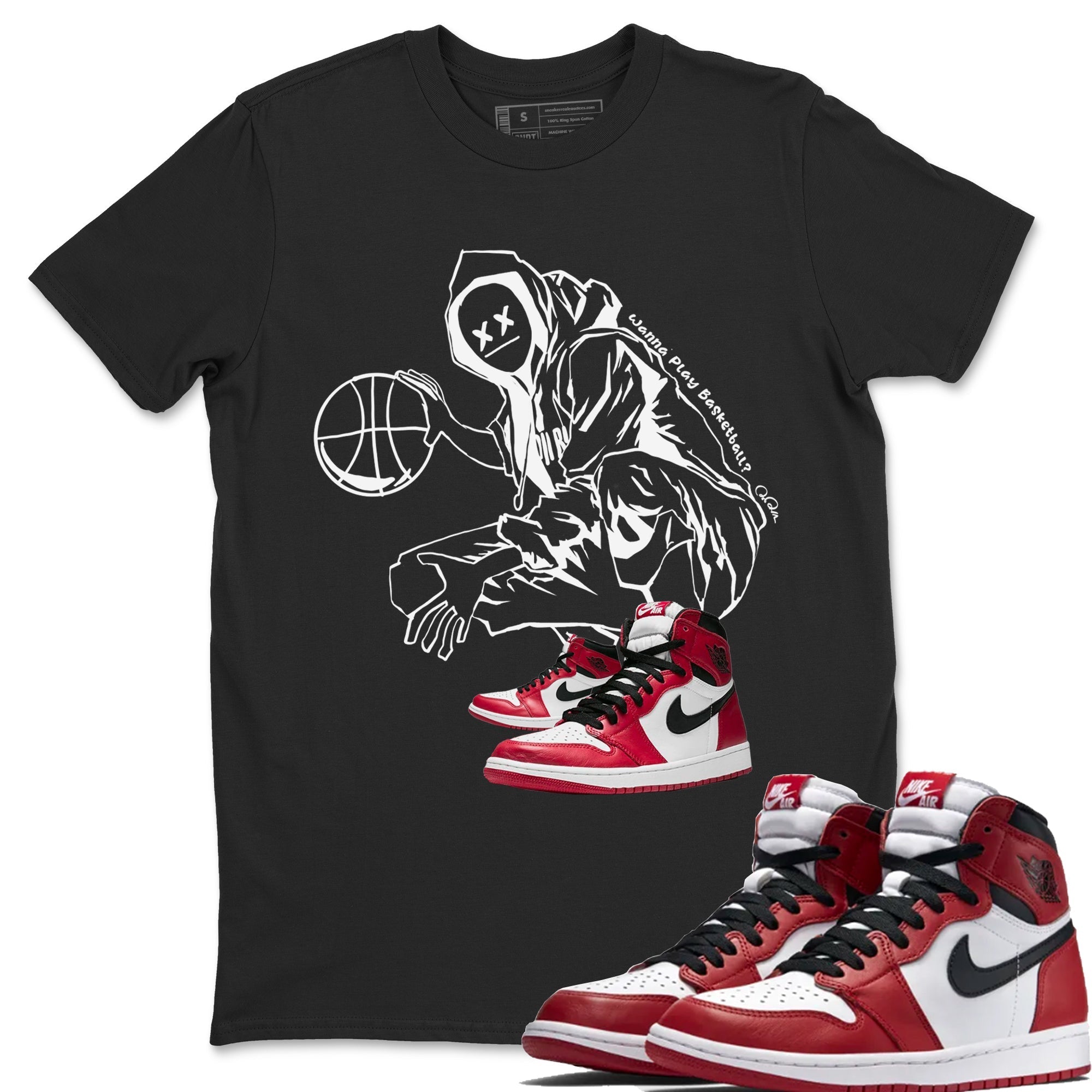 Air Jordan 1 Chicago shirt to match jordans Wanna Play Basketball Streetwear Sneaker Shirt AJ1 Cicago Drip Gear Zone Sneaker Matching Clothing Unisex Black 1 T-Shirt