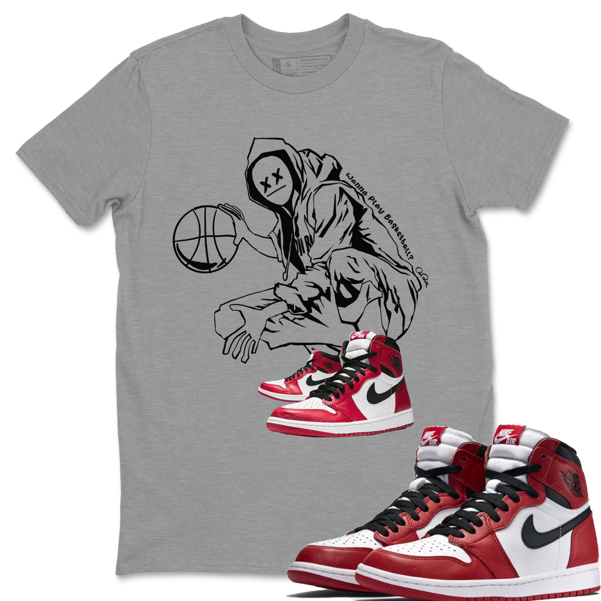 Air Jordan 1 Chicago shirt to match jordans Wanna Play Basketball Streetwear Sneaker Shirt AJ1 Cicago Drip Gear Zone Sneaker Matching Clothing Unisex Heather Grey 1 T-Shirt