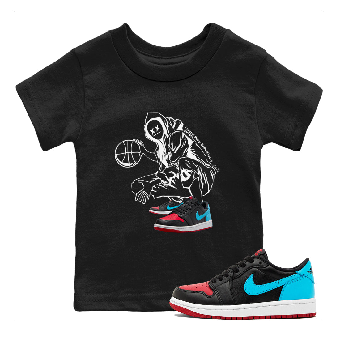 Air Jordan 1 UNC to Chicago shirt to match jordans Wanna Play Basketball Streetwear Sneaker Shirt AJ1 UNC to Chicago Drip Gear Zone Sneaker Matching Clothing Baby Toddler Black 1 T-Shirt