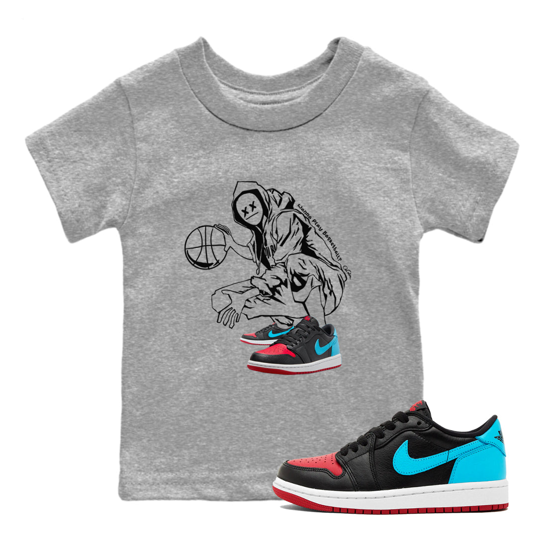 Air Jordan 1 UNC to Chicago shirt to match jordans Wanna Play Basketball Streetwear Sneaker Shirt AJ1 UNC to Chicago Drip Gear Zone Sneaker Matching Clothing Baby Toddler Heather Grey 1 T-Shirt