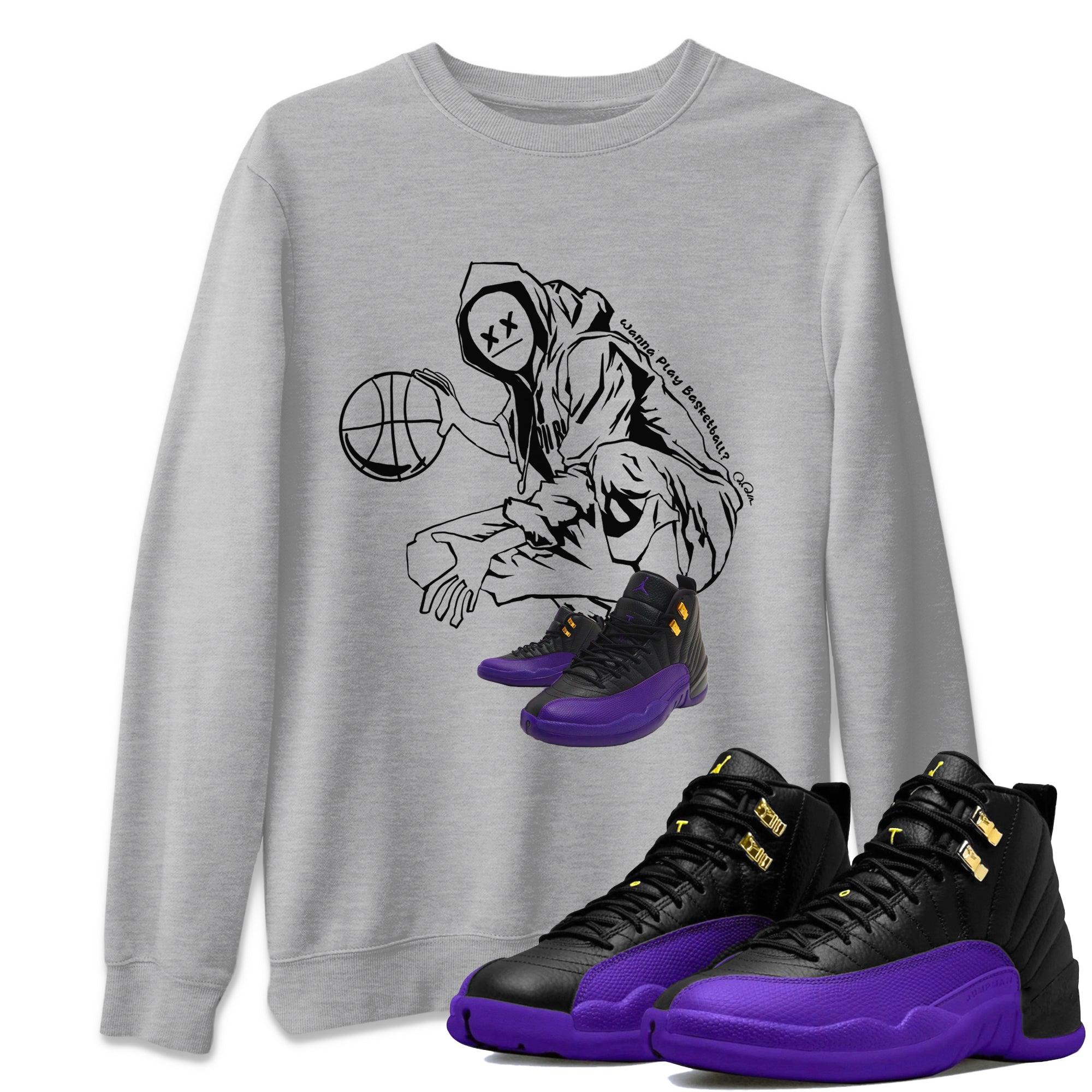 Air Jordan 12 Field Purple shirt to match jordans Wanna Play Basketball Streetwear Sneaker Shirt AJ12 Field Purple Drip Gear Zone Sneaker Matching Clothing Unisex Heather Grey 1 T-Shirt