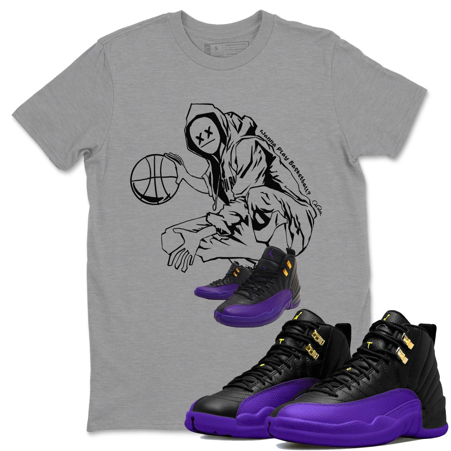 Air Jordan 12 Field Purple shirt to match jordans Wanna Play Basketball Streetwear Sneaker Shirt AJ12 Field Purple Drip Gear Zone Sneaker Matching Clothing Unisex Heather Grey 1 T-Shirt