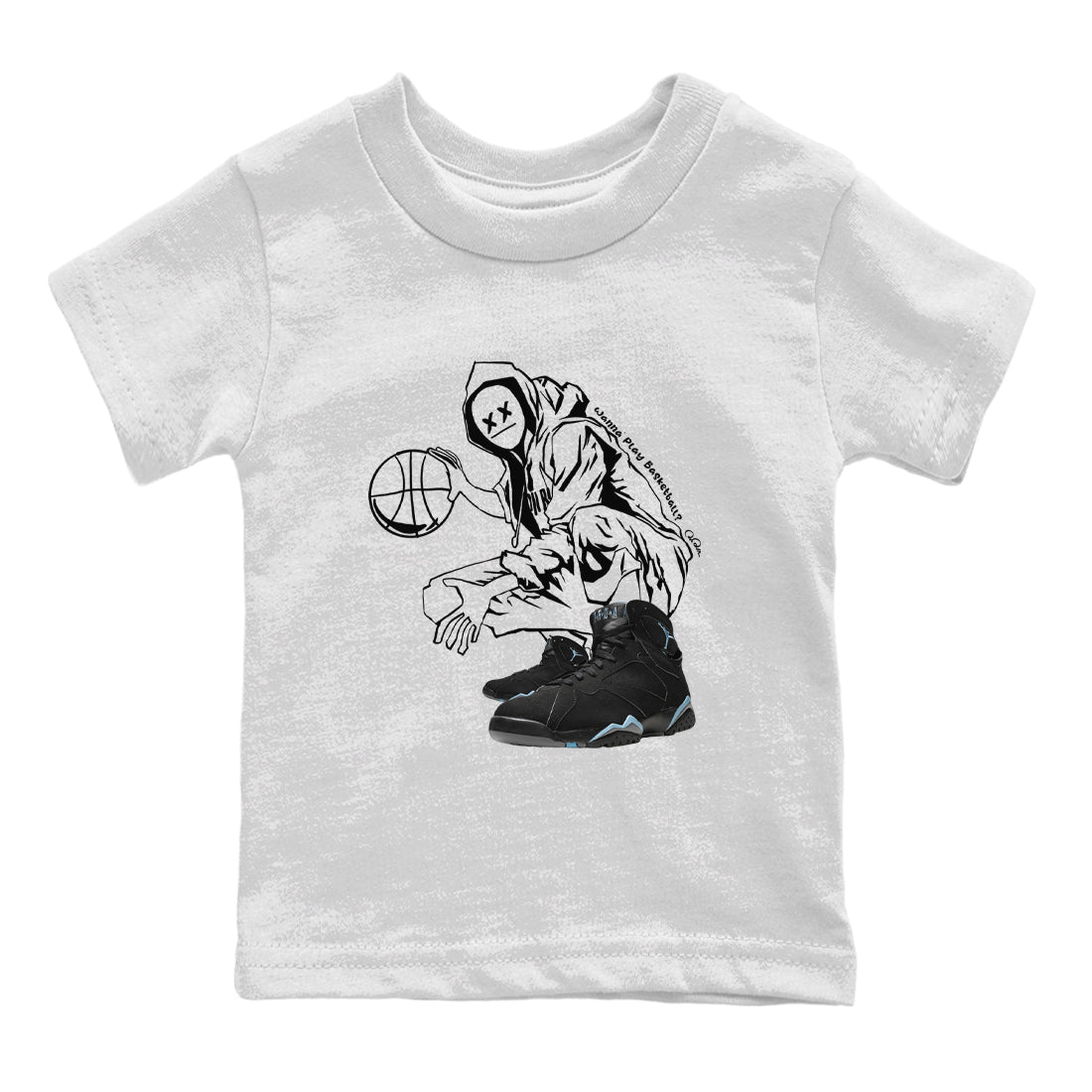 Air Jordan 7 Chambray shirt to match jordans Wanna Play Basketball Streetwear Sneaker Shirt AJ7 Chambray Drip Gear Zone Sneaker Matching Clothing Baby Toddler White 2 T-Shirt