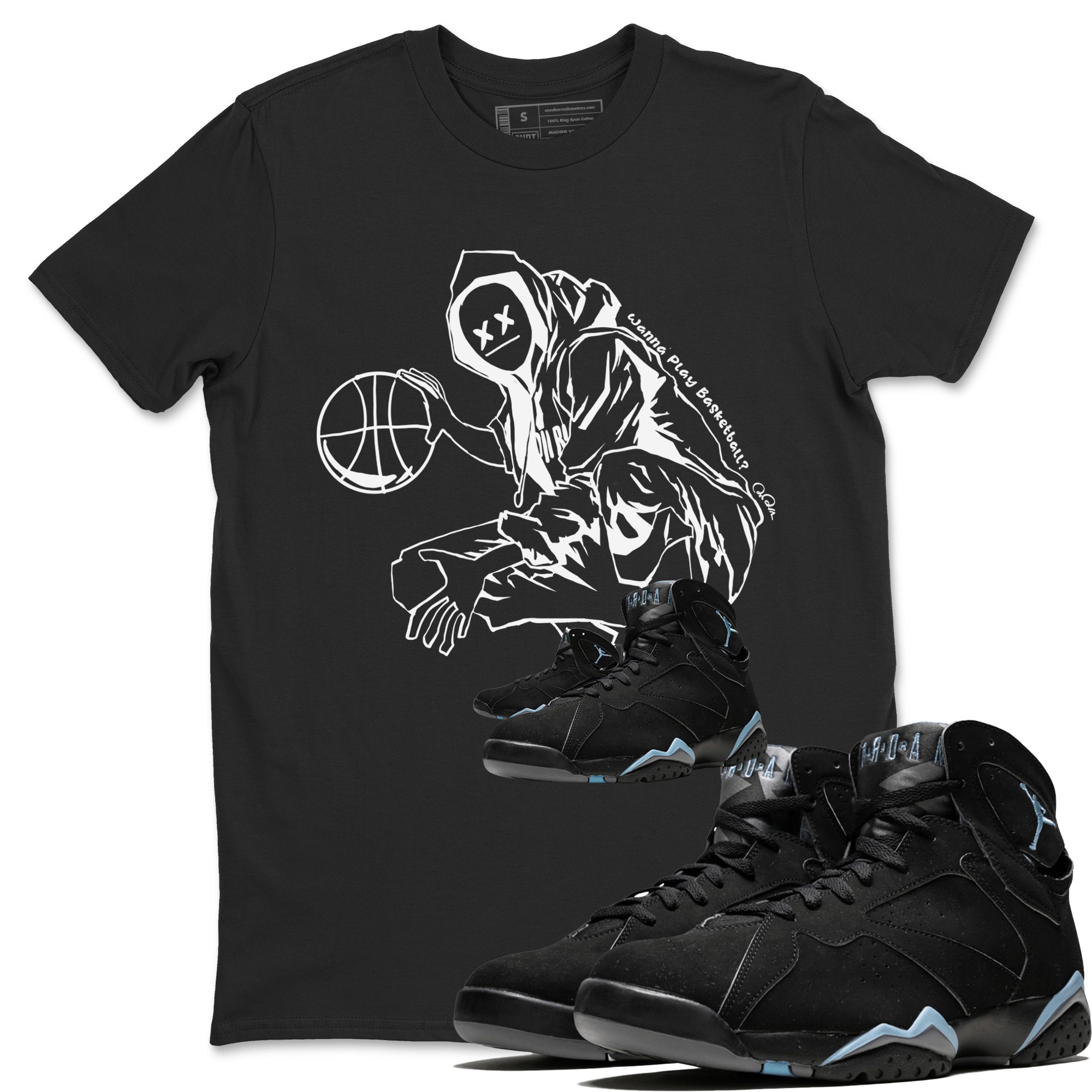 Air Jordan 7 Chambray shirt to match jordans Wanna Play Basketball Streetwear Sneaker Shirt AJ7 Chambray Drip Gear Zone Sneaker Matching Clothing Unisex Black 1 T-Shirt