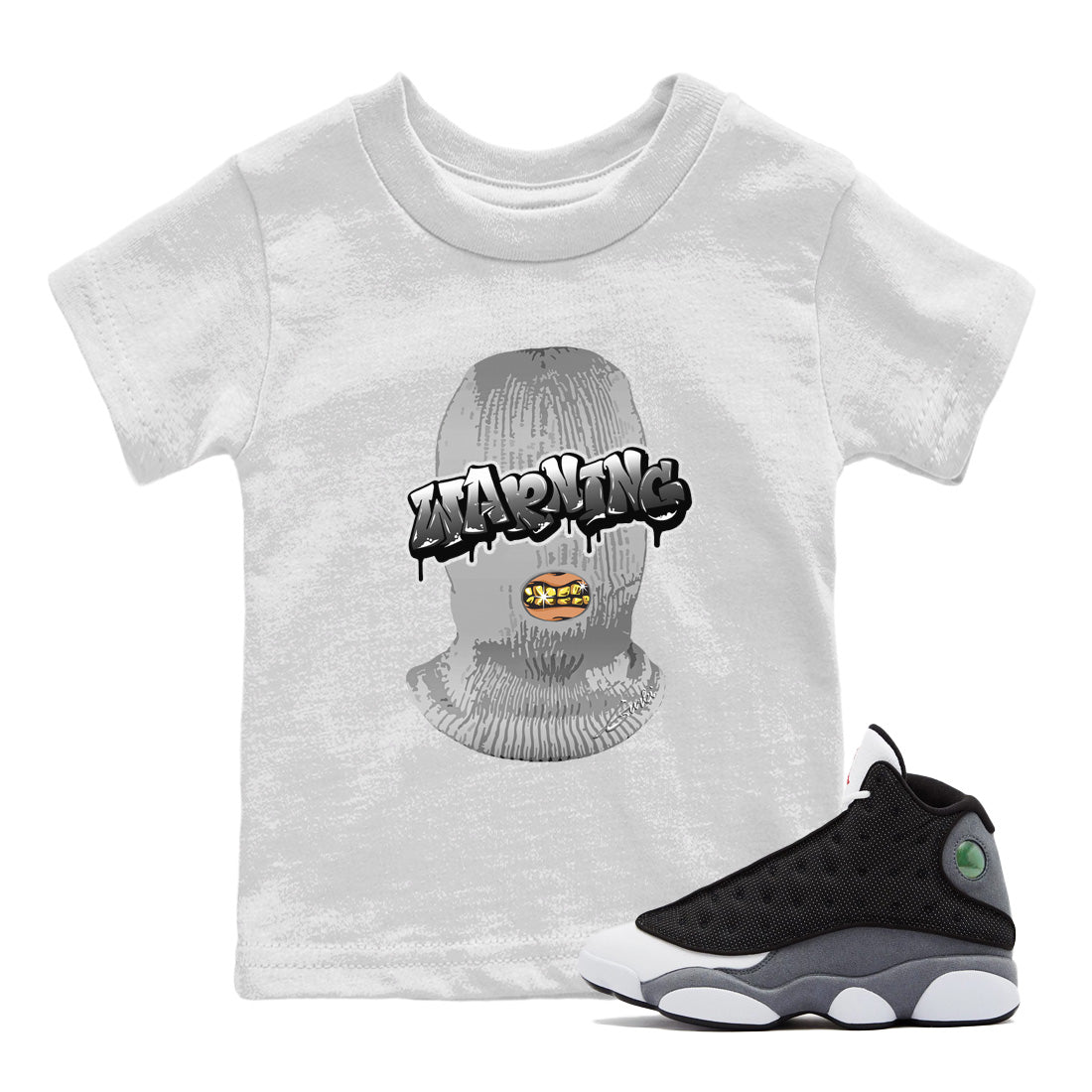 Air Jordan 13 Black Flint Sneaker Match Tees Warning Streetwear Sneaker Shirt Air Jordan 13 Black Flint Sneaker Release Tees Kids Shirts White 1