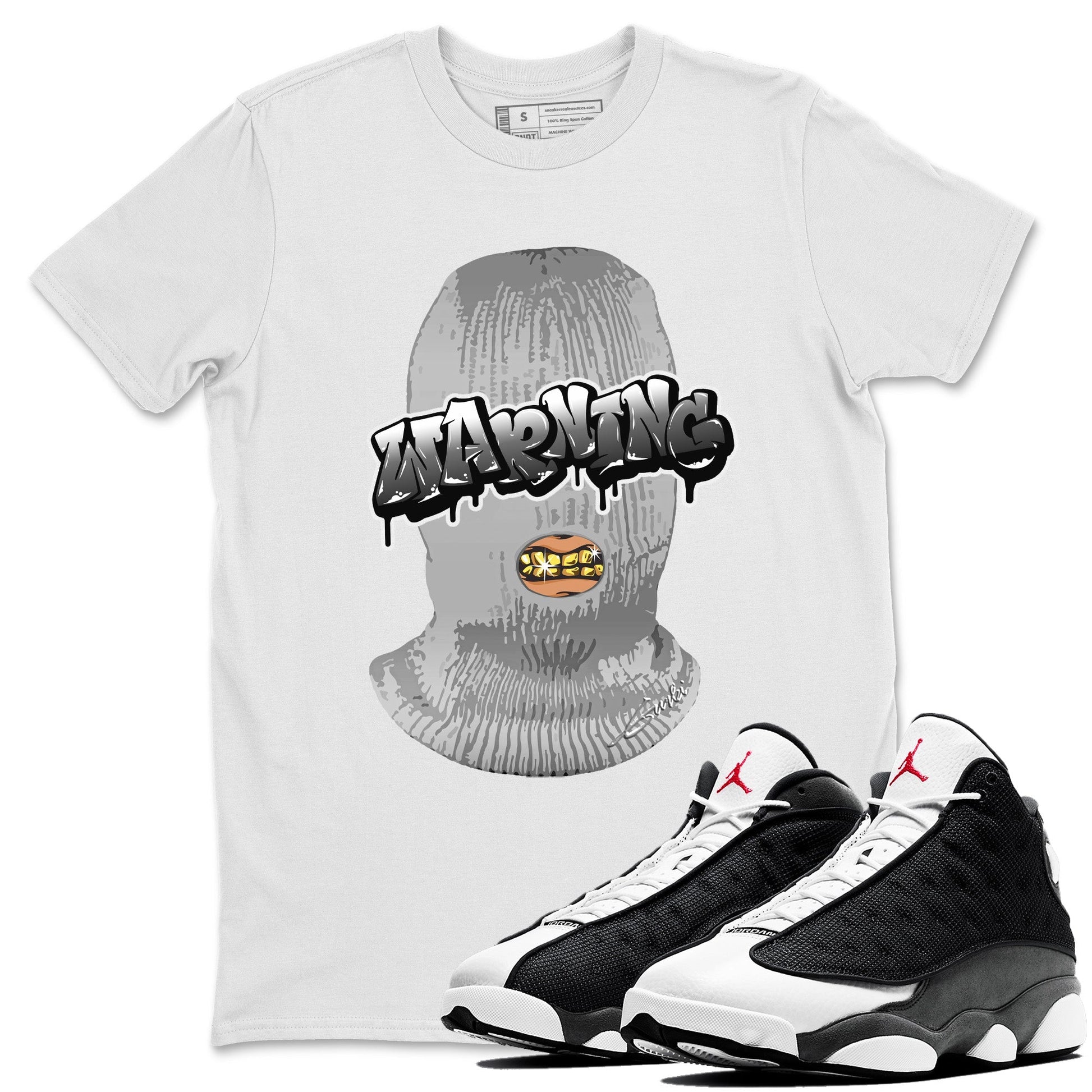 Air Jordan 13 Black Flint Sneaker Match Tees Warning Streetwear Sneaker Shirt Air Jordan 13 Black Flint Sneaker Release Tees Unisex Shirts White 1
