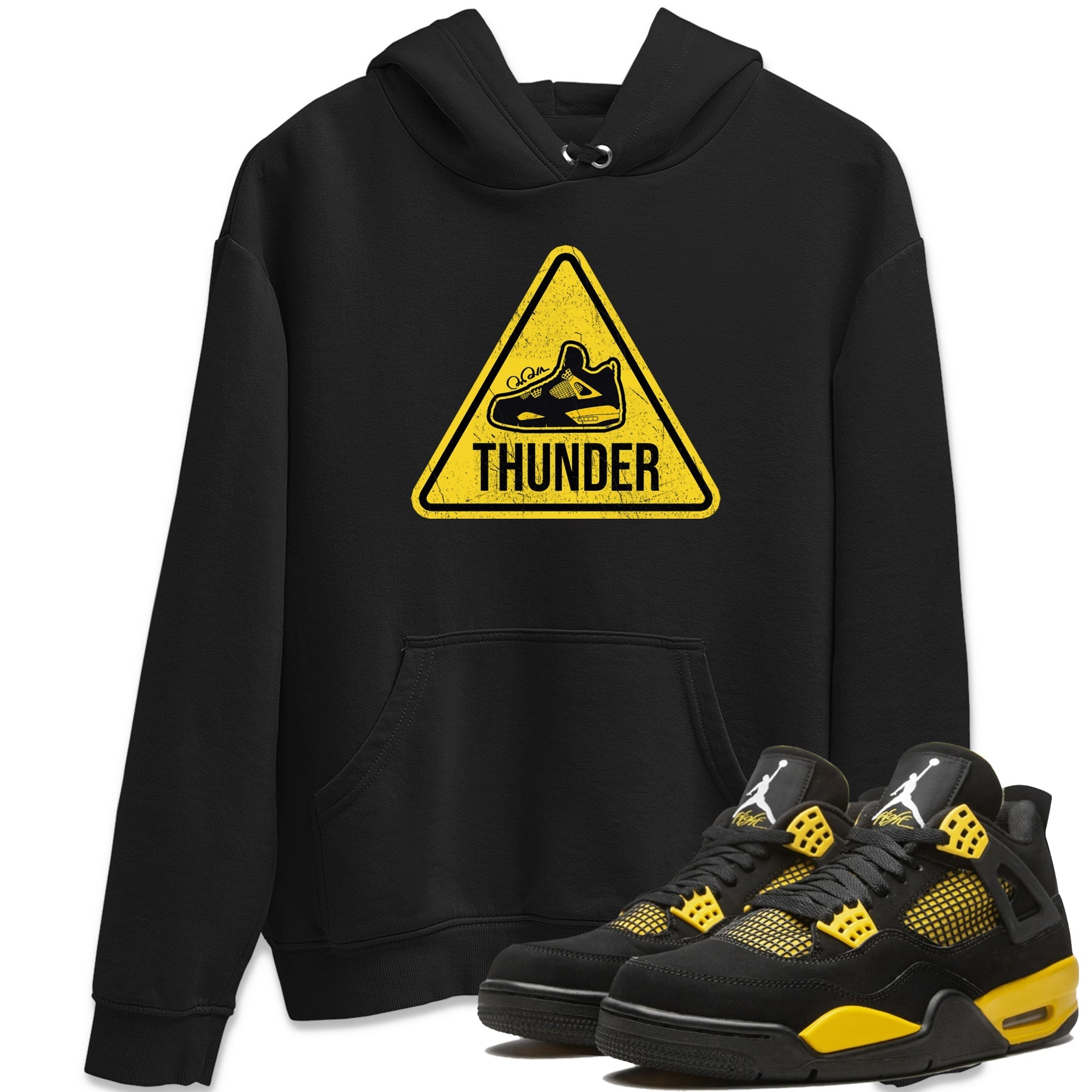 Air Jordan 4 Thunder Sneaker Match Tees Warning Sign Streetwear Sneaker Shirt Yellow AJ4 Thunder Sneaker Release Tees Unisex Shirts Black 1