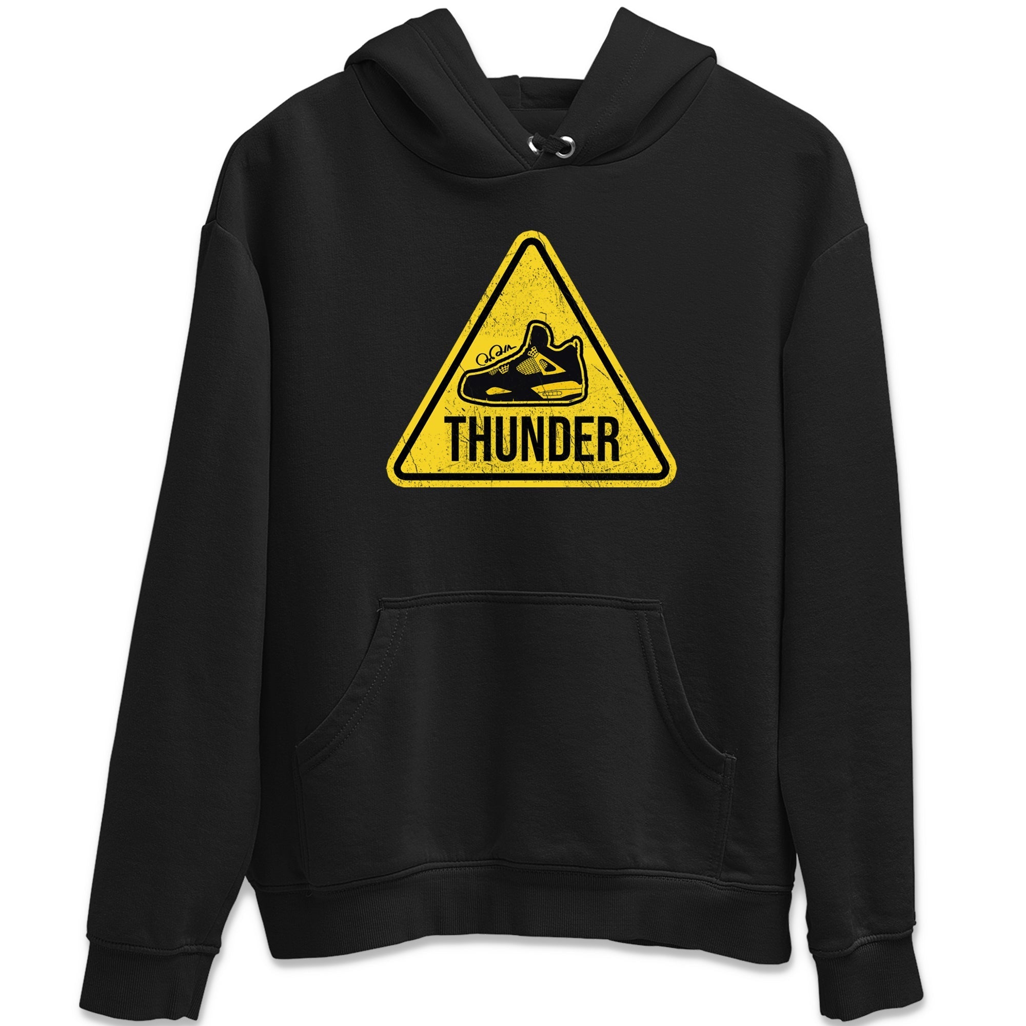 Air Jordan 4 Thunder Sneaker Match Tees Warning Sign Streetwear Sneaker Shirt Yellow AJ4 Thunder Sneaker Release Tees Unisex Shirts Black 2