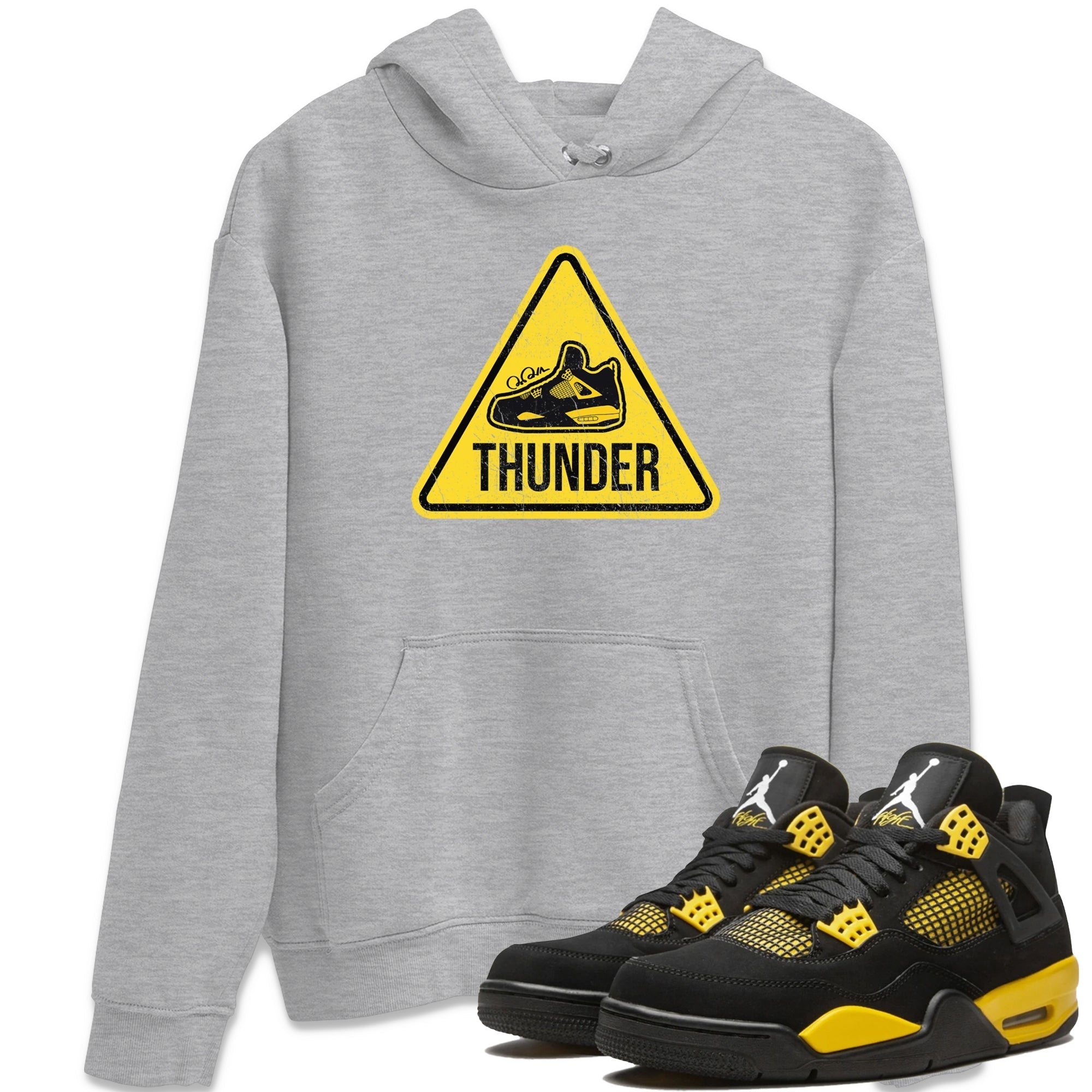 Air Jordan 4 Thunder Sneaker Match Tees Warning Sign Streetwear Sneaker Shirt Yellow AJ4 Thunder Sneaker Release Tees Unisex Shirts Heather Grey 1