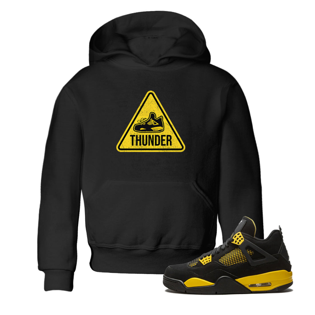 Air Jordan 4 Thunder Sneaker Match Tees Warning Sign Streetwear Sneaker Shirt Yellow AJ4 Thunder Sneaker Release Tees Kids Shirts Black 1