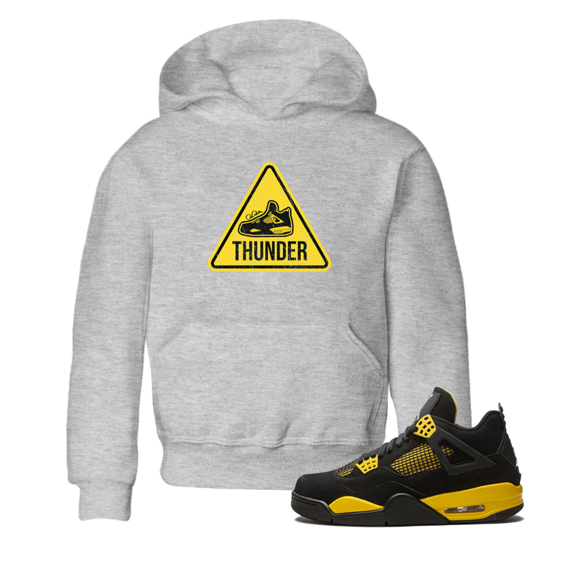 Air Jordan 4 Thunder Sneaker Match Tees Warning Sign Streetwear Sneaker Shirt Yellow AJ4 Thunder Sneaker Release Tees Kids Shirts Heather Grey 1