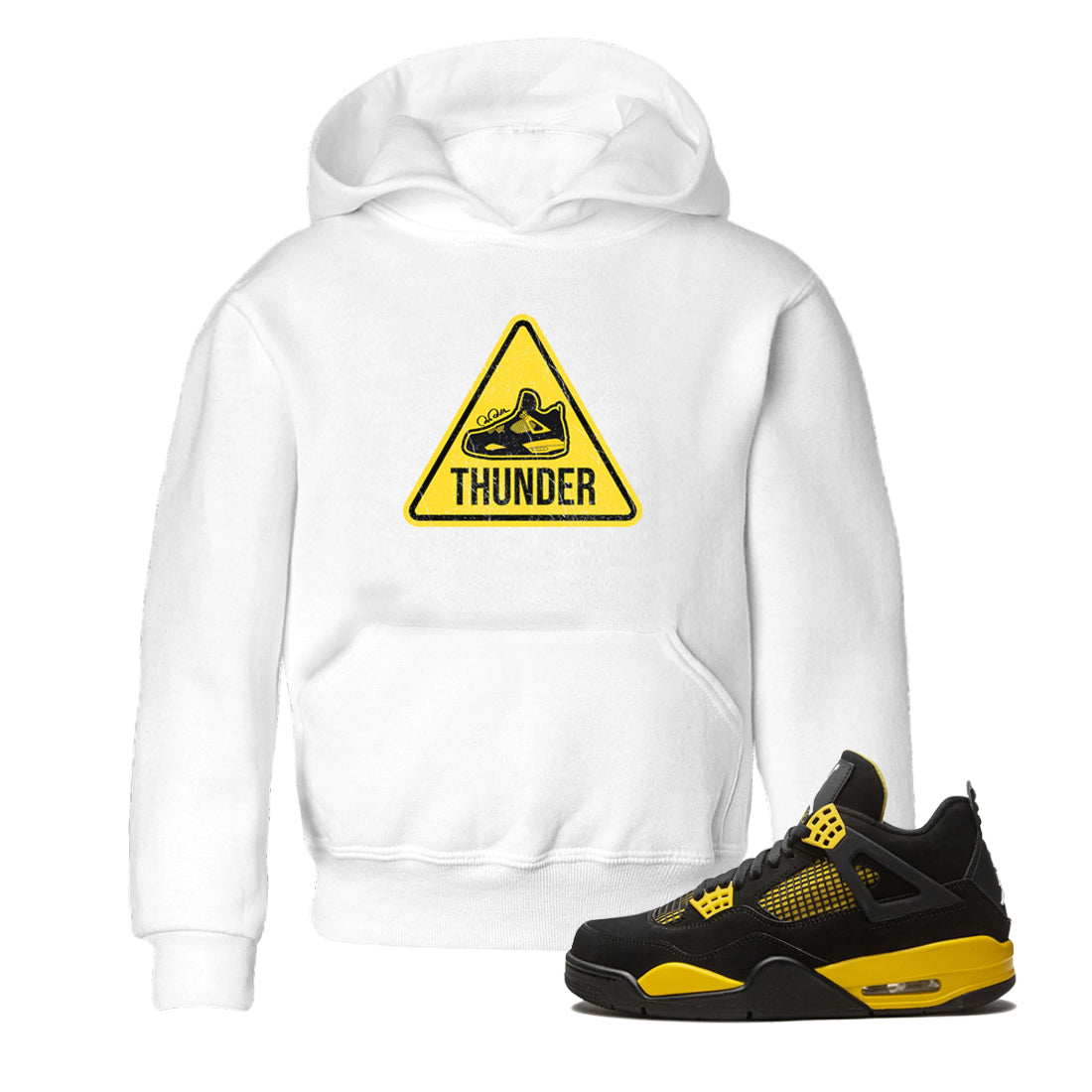 Air Jordan 4 Thunder Sneaker Match Tees Warning Sign Streetwear Sneaker Shirt Yellow AJ4 Thunder Sneaker Release Tees Kids Shirts White 1