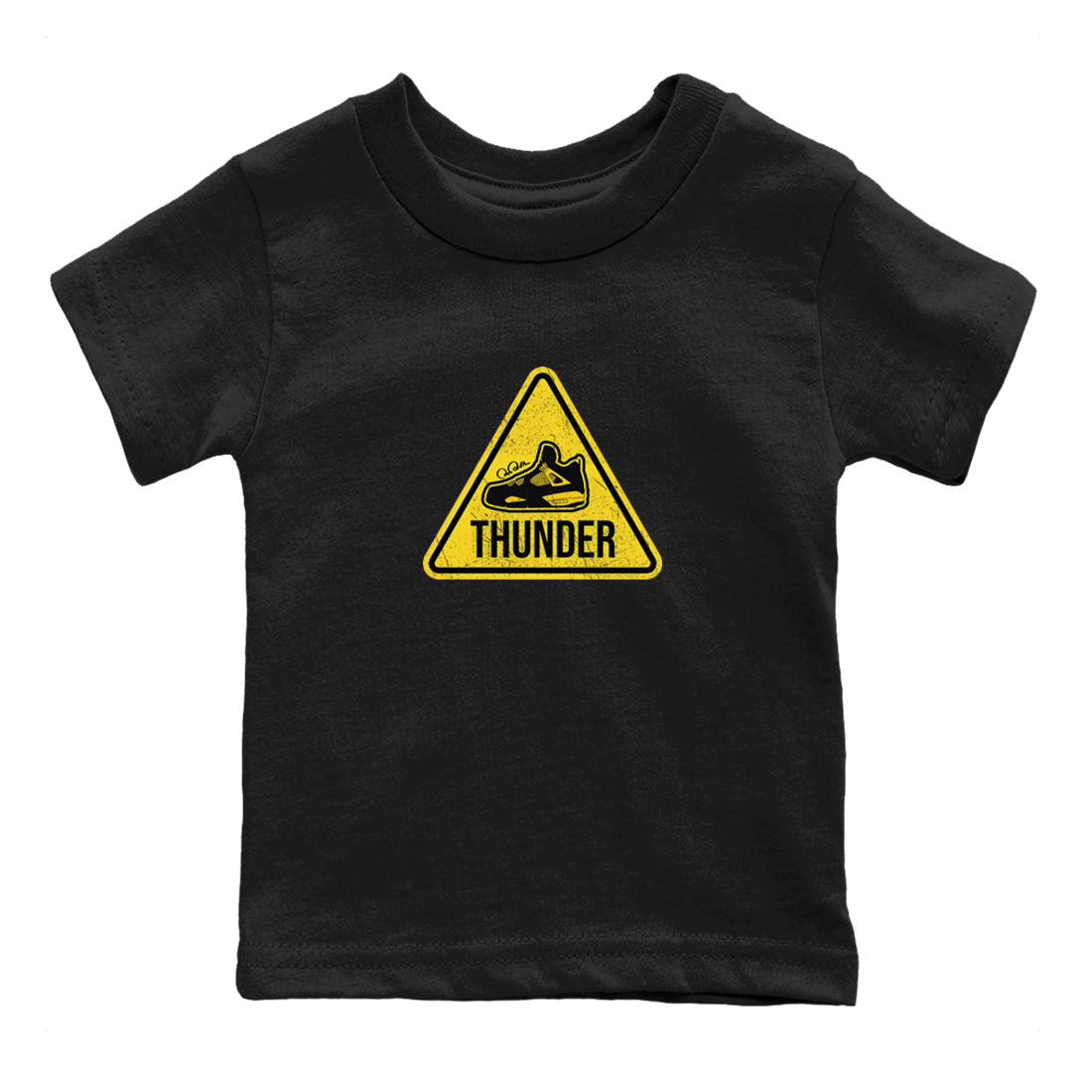 Air Jordan 4 Thunder Sneaker Match Tees Warning Sign Streetwear Sneaker Shirt Yellow AJ4 Thunder Sneaker Release Tees Kids Shirts Black 2