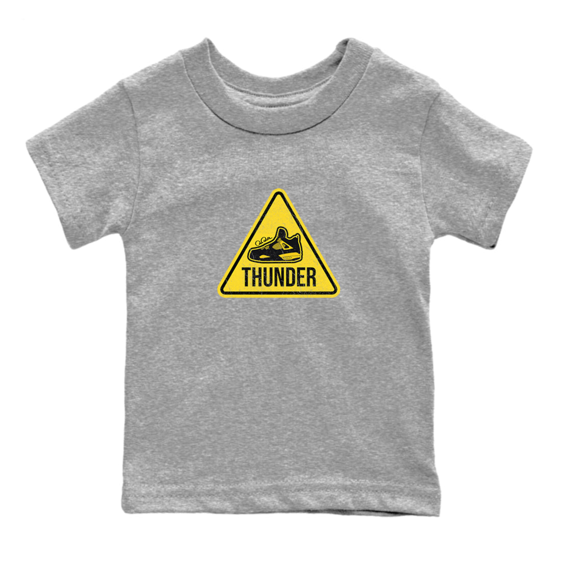 Air Jordan 4 Thunder Sneaker Match Tees Warning Sign Streetwear Sneaker Shirt Yellow AJ4 Thunder Sneaker Release Tees Kids Shirts Heather Grey 2