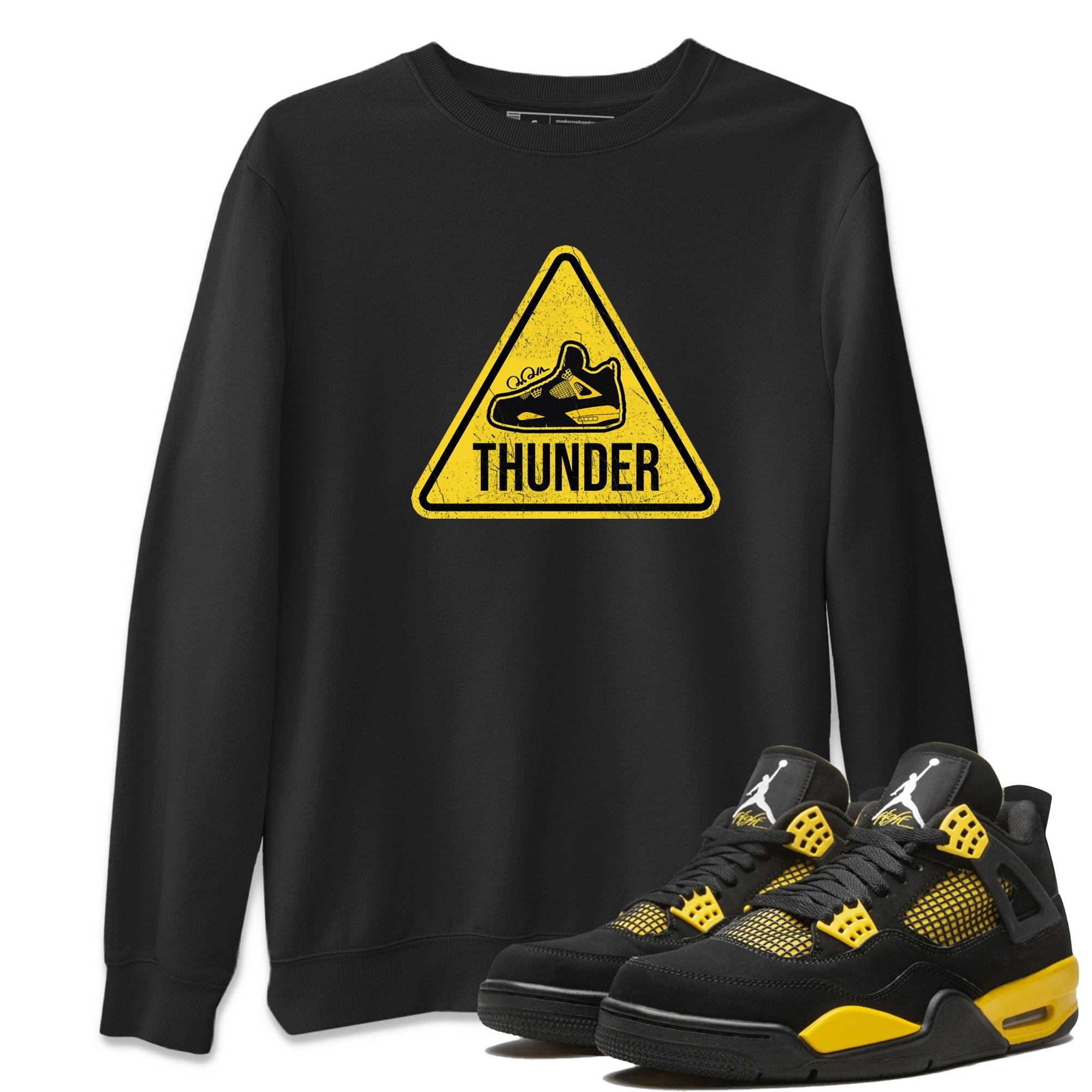 Air Jordan 4 Thunder Sneaker Match Tees Warning Sign Streetwear Sneaker Shirt Yellow AJ4 Thunder Sneaker Release Tees Unisex Shirts Black 1