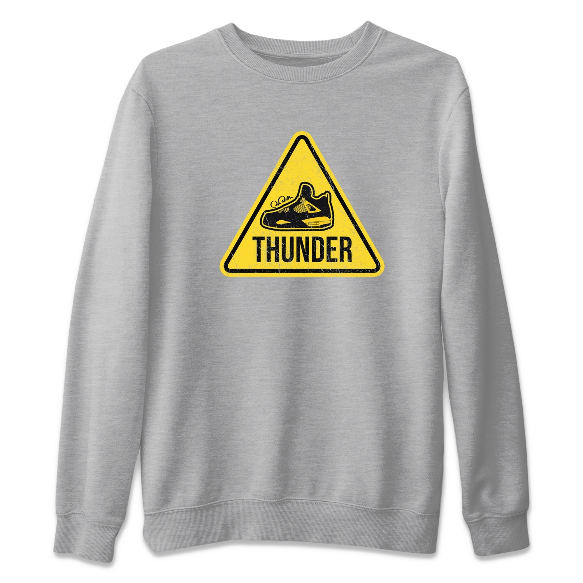 Air Jordan 4 Thunder Sneaker Match Tees Warning Sign Streetwear Sneaker Shirt Yellow AJ4 Thunder Sneaker Release Tees Unisex Shirts Heather Grey 2