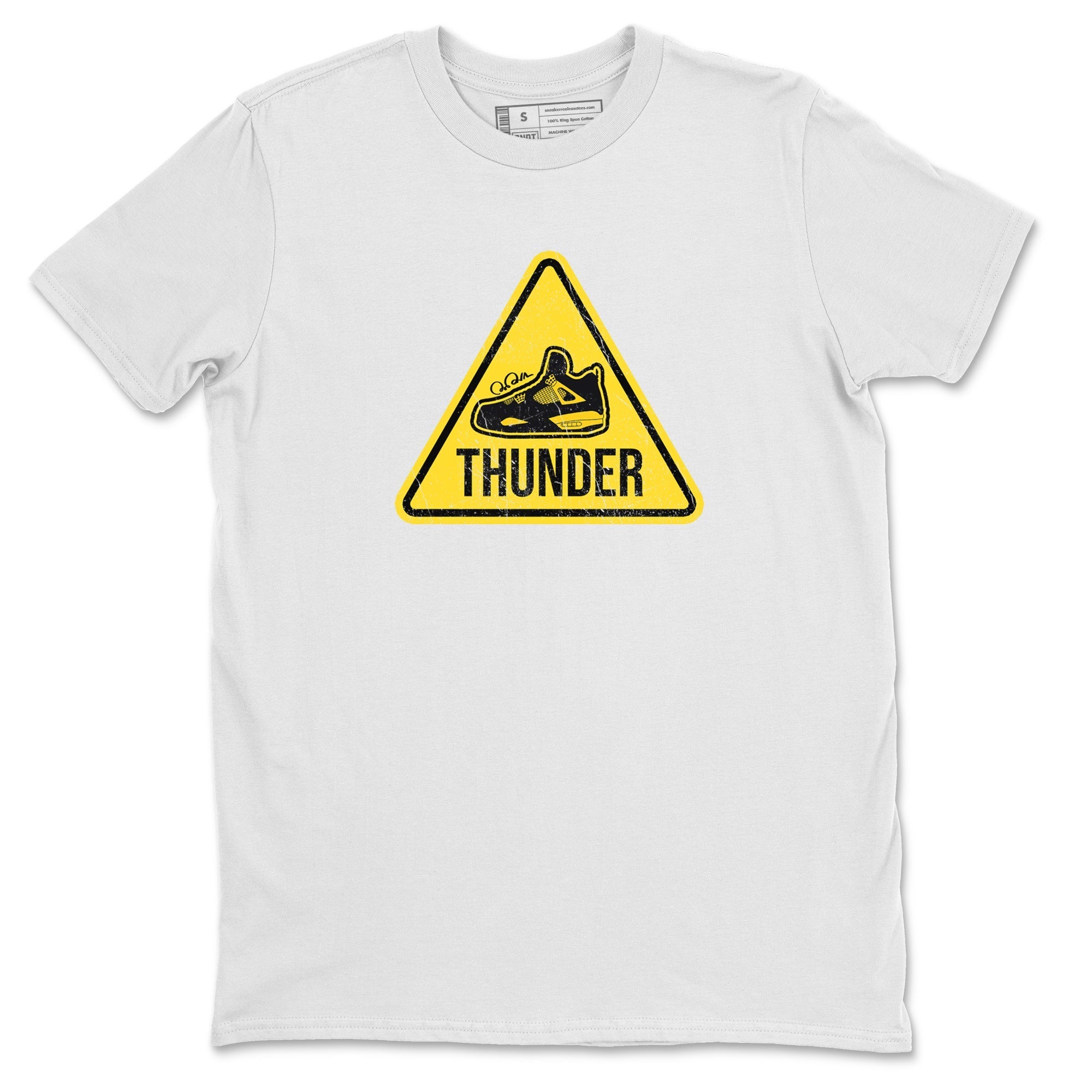 Air Jordan 4 Thunder Sneaker Match Tees Warning Sign Streetwear Sneaker Shirt Yellow AJ4 Thunder Sneaker Release Tees Unisex Shirts White 2