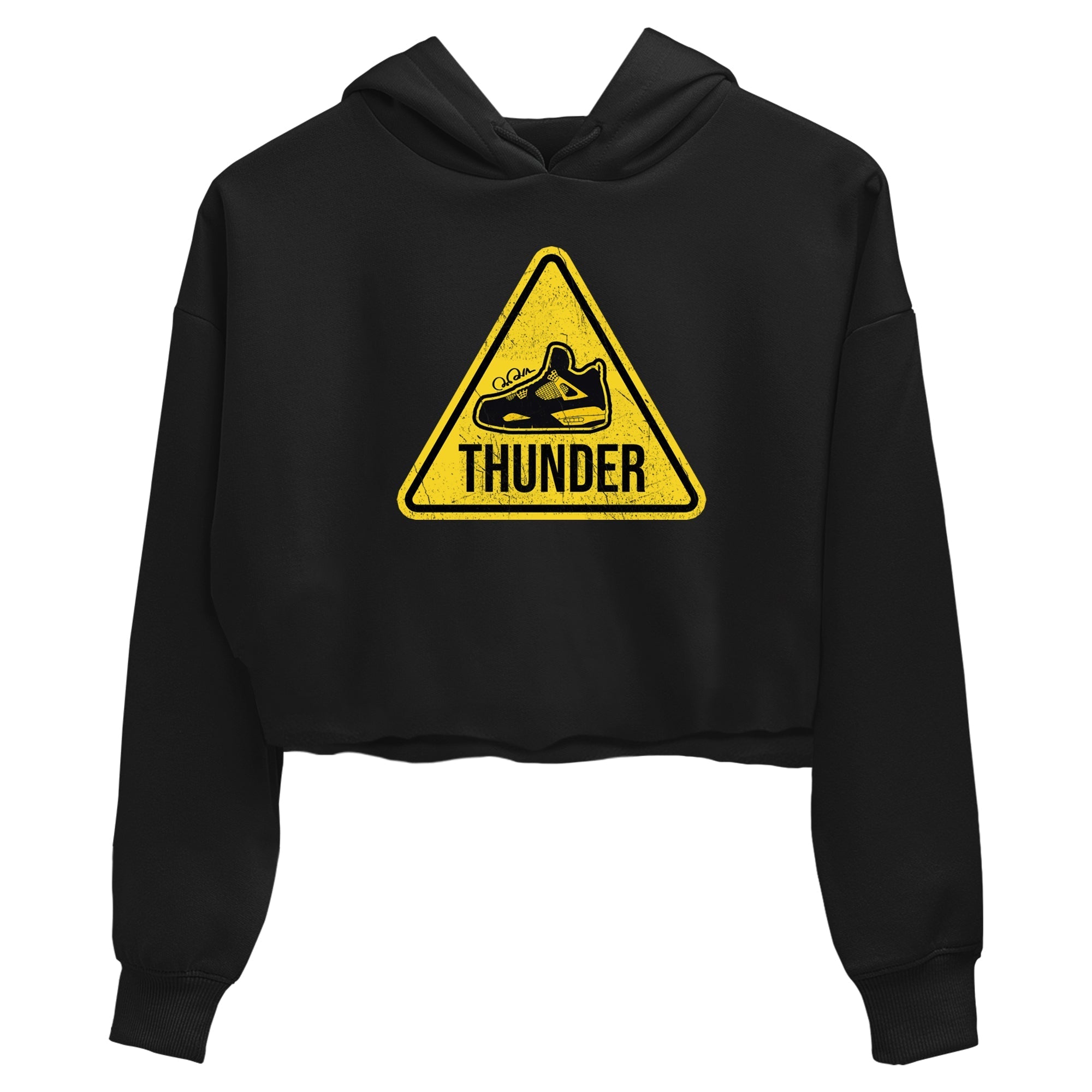 Air Jordan 4 Thunder Sneaker Match Tees Warning Sign Streetwear Sneaker Shirt Yellow AJ4 Thunder Sneaker Release Tees Women's Shirts Black 2