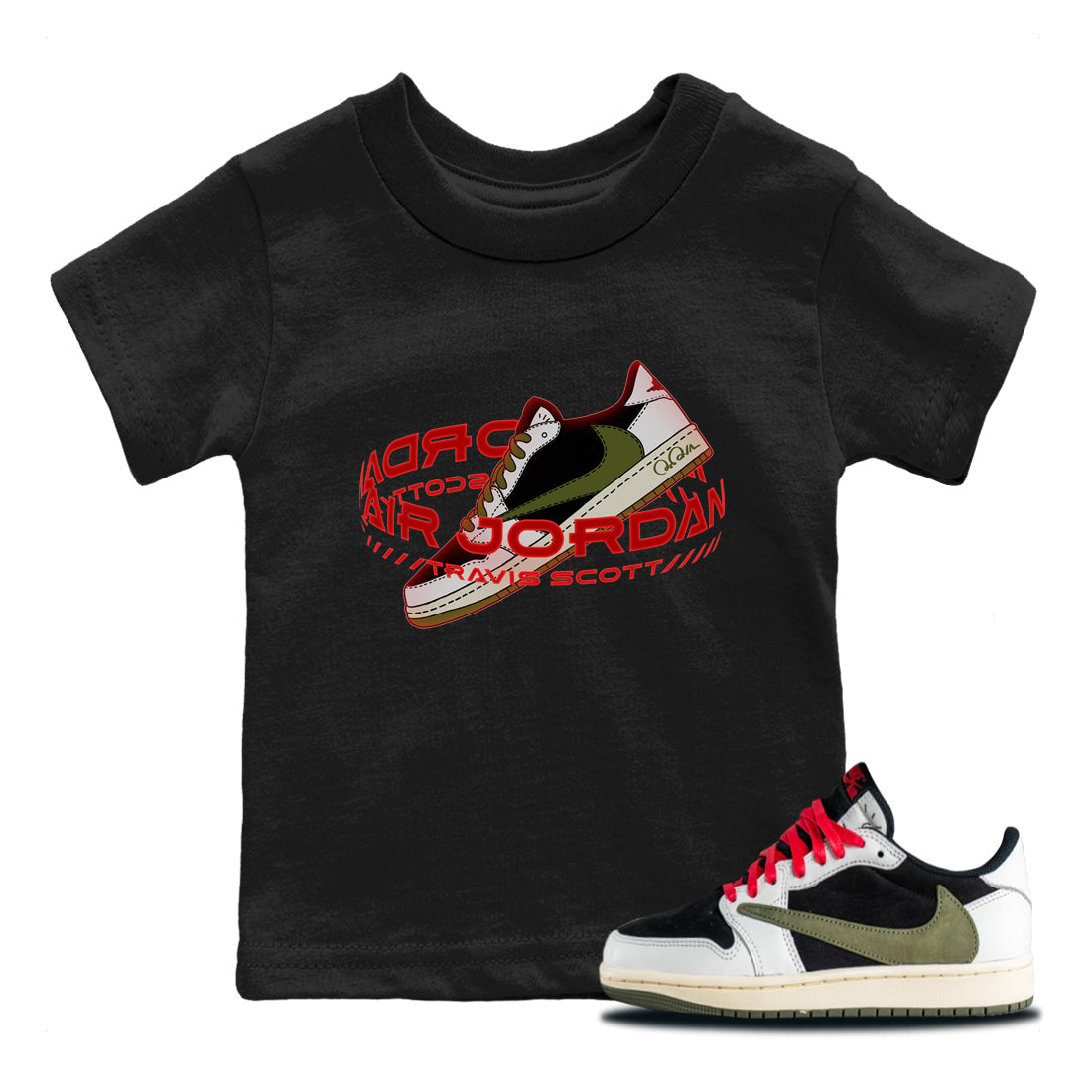 Jordan 1 Travis Scott Olive Sneaker Tees Drip Gear Zone Warping Space Sneaker Tees Jordan 1 Travis Scott Olive Shirt Kids Shirts
