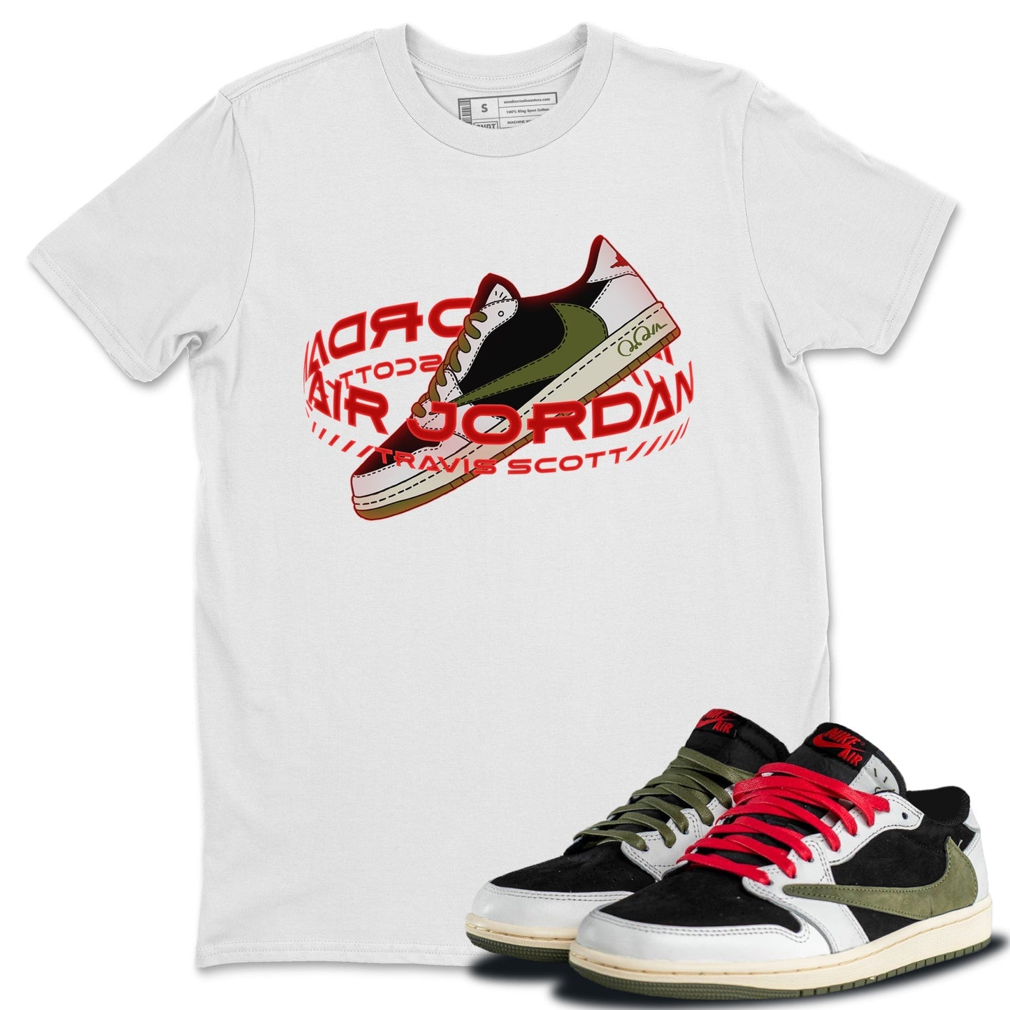 Jordan 1 Travis Scott Olive Sneaker Tees Drip Gear Zone Warping Space Sneaker Tees Jordan 1 Travis Scott Olive Shirt Unisex Shirts