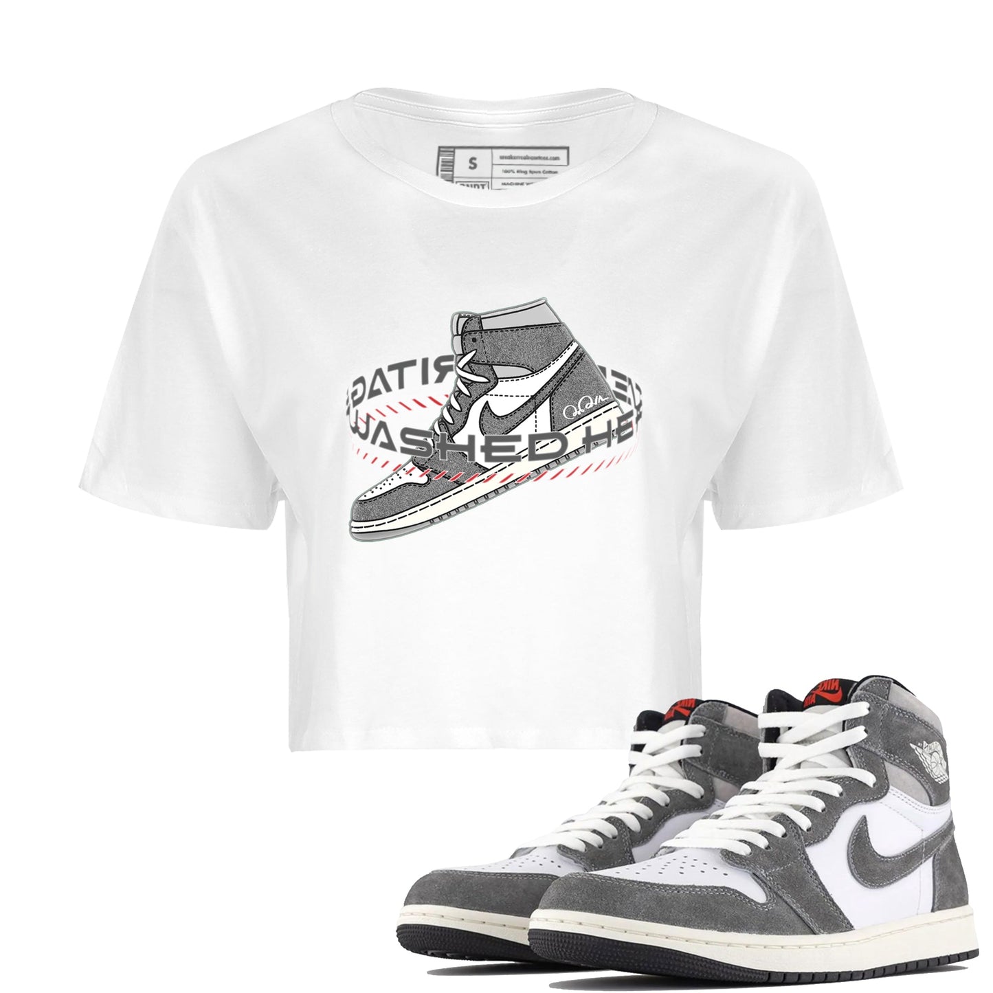 Air Jordan 1 Washed Heritage Sneaker Match Tees Warping Space Sneaker Tees AJ1 Washed Heritage Sneaker Release Tees Women's Shirts White 1