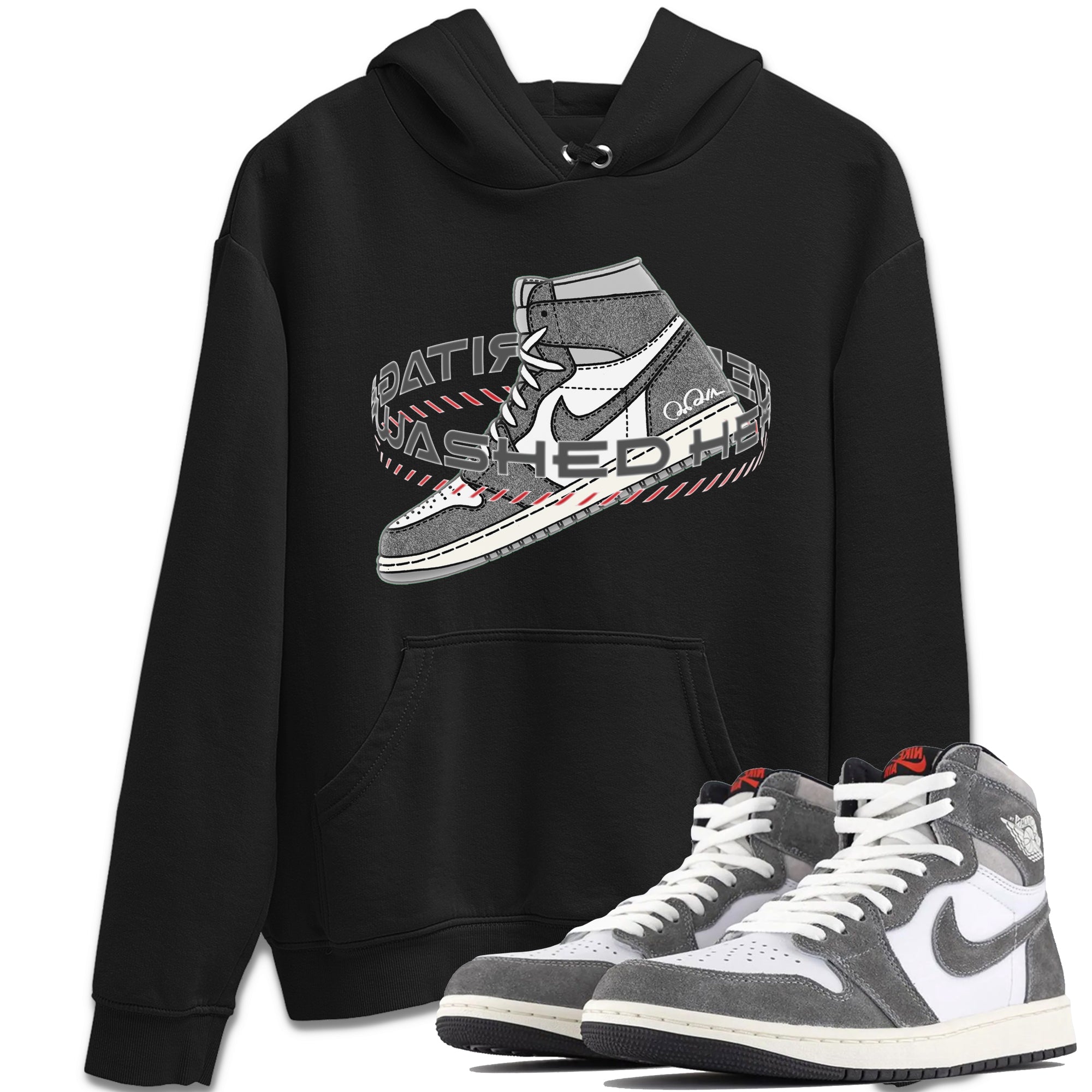 Air Jordan 1 Washed Heritage Sneaker Match Tees Warping Space Sneaker Tees AJ1 Washed Heritage Sneaker Release Tees Unisex Shirts Black 1