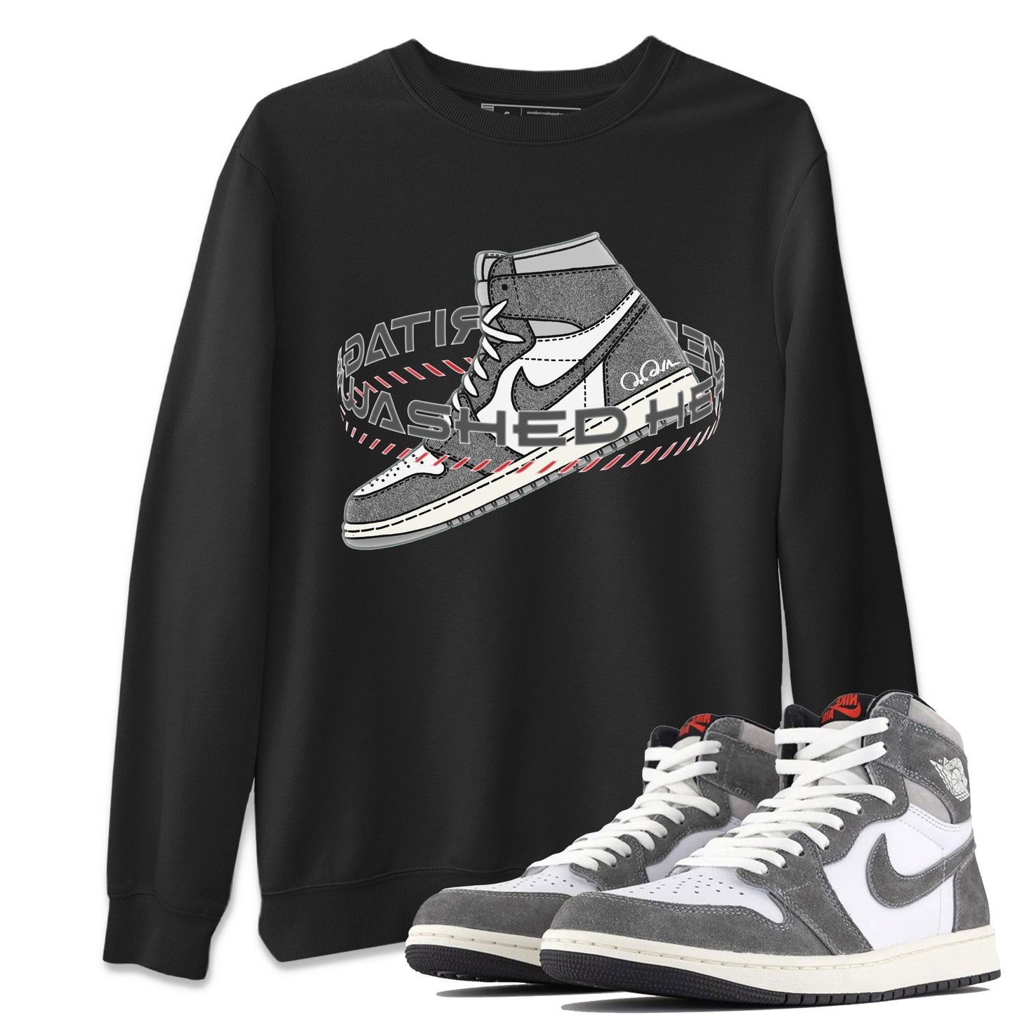 Air Jordan 1 Washed Heritage Sneaker Match Tees Warping Space Sneaker Tees AJ1 Washed Heritage Sneaker Release Tees Unisex Shirts Black 1