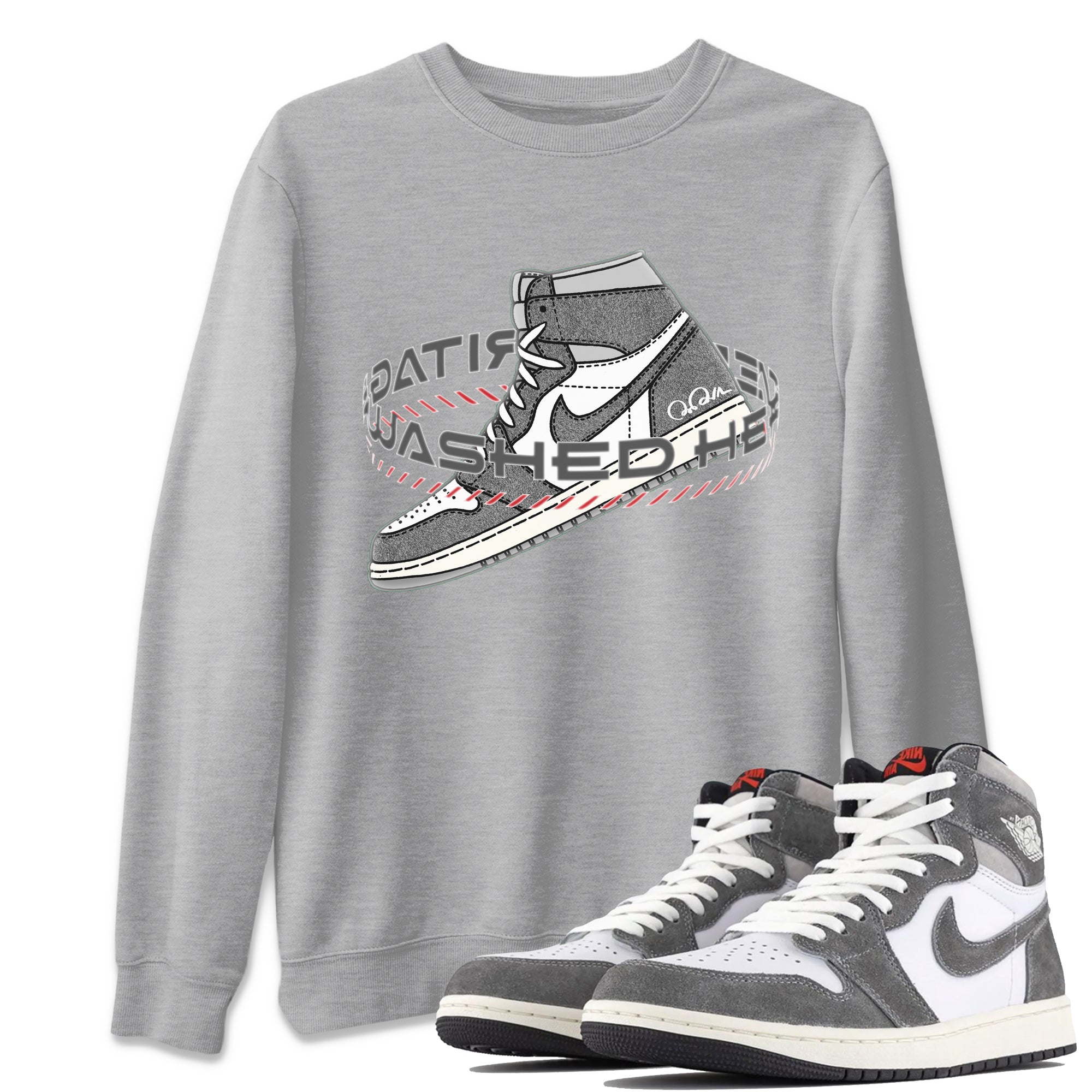 Air Jordan 1 Washed Heritage Sneaker Match Tees Warping Space Sneaker Tees AJ1 Washed Heritage Sneaker Release Tees Unisex Shirts Heather Grey 1