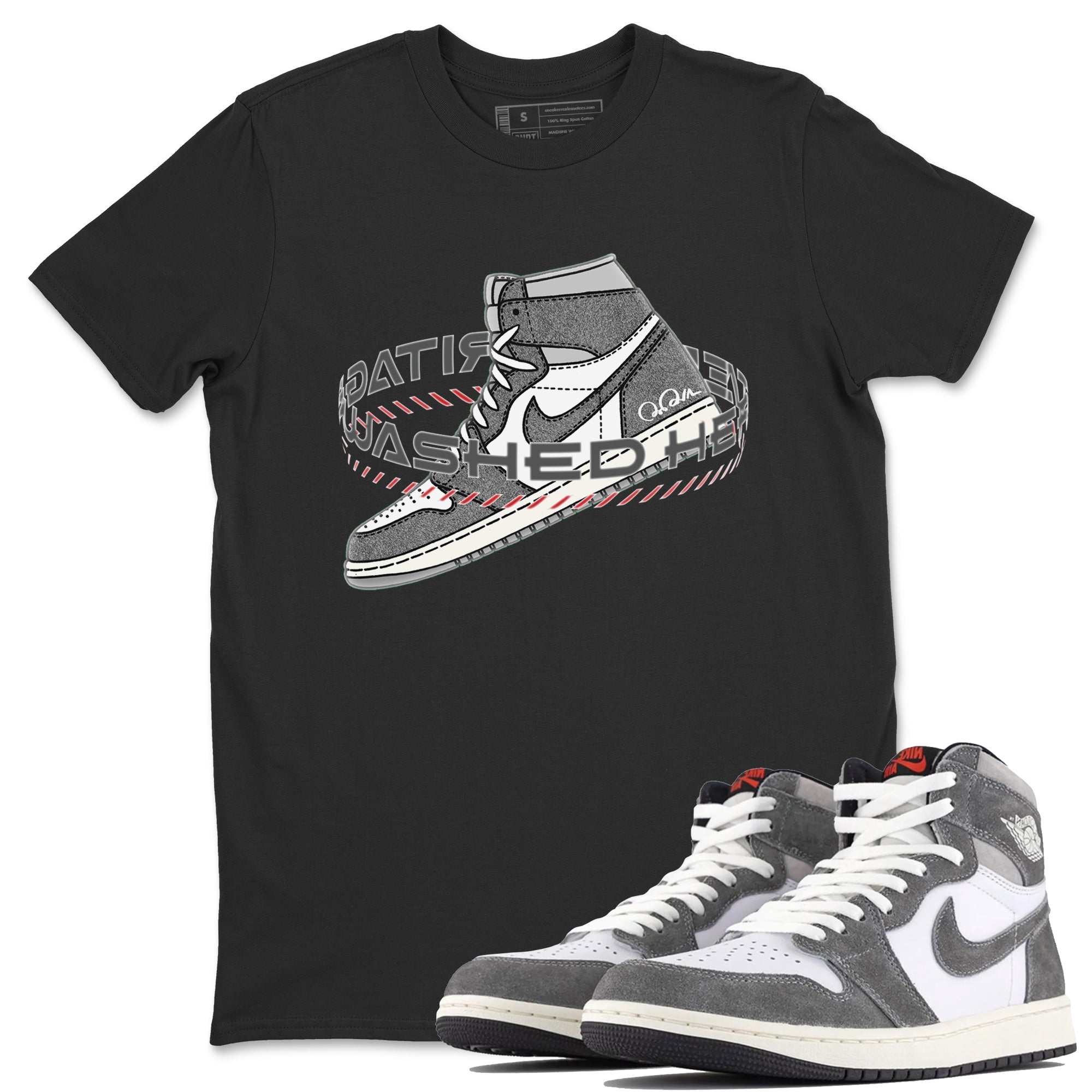 Air Jordan 1 Washed Heritage Sneaker Match Tees Warping Space Sneaker Tees AJ1 Washed Heritage Sneaker Release Tees Unisex Shirts Black 1