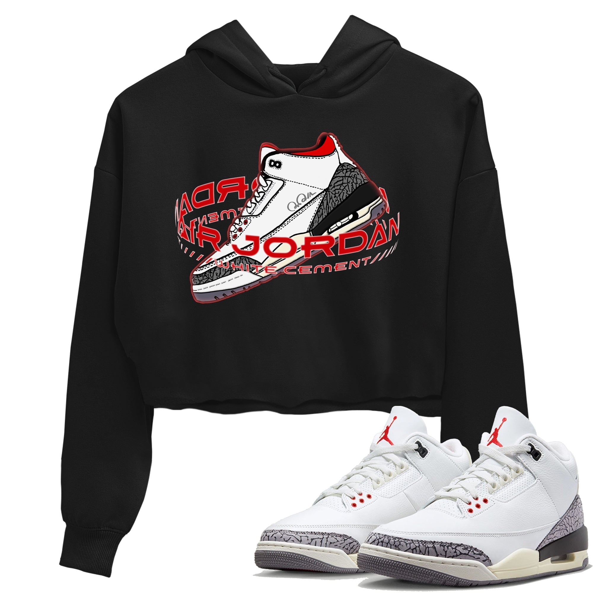 Air Jordan 3 White Cement Sneaker Tees Drip Gear Zone Warping Space Sneaker Tees AJ3 White Cement Shirt Women's Shirts Black 1
