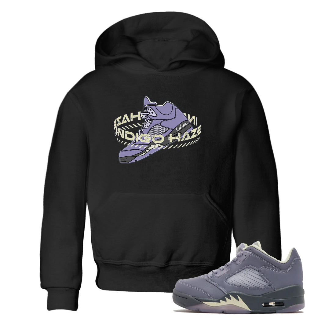 Air Jordan 5 Indigo Haze Sneaker Match Tees Warping Space Sneaker Tees AJ5 Indigo Haze Sneaker Release Tees Kids Shirts Black 1
