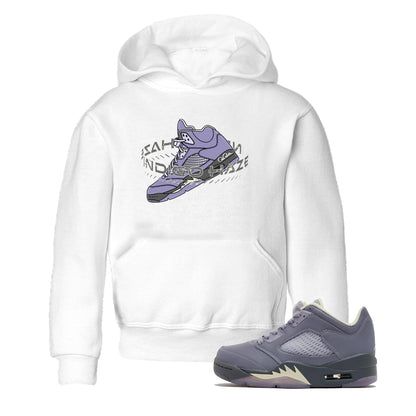 Air Jordan 5 Indigo Haze Sneaker Match Tees Warping Space Sneaker Tees AJ5 Indigo Haze Sneaker Release Tees Kids Shirts White 1