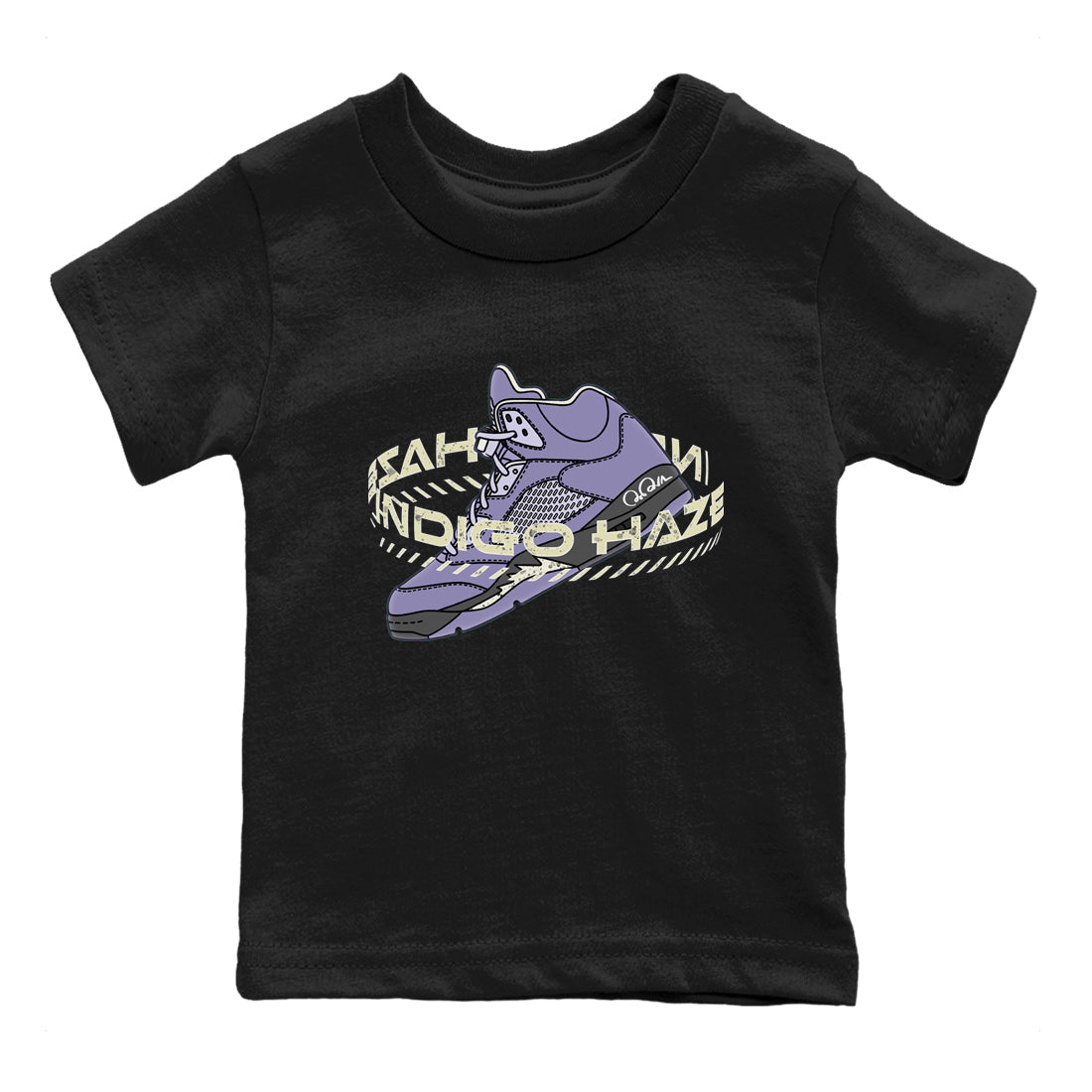 Air Jordan 5 Indigo Haze Sneaker Match Tees Warping Space Sneaker Tees AJ5 Indigo Haze Sneaker Release Tees Kids Shirts Black 2