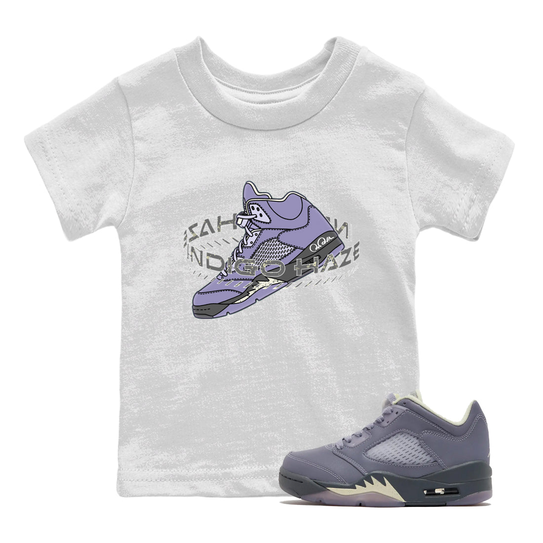 Air Jordan 5 Indigo Haze Sneaker Match Tees Warping Space Sneaker Tees AJ5 Indigo Haze Sneaker Release Tees Kids Shirts White 1