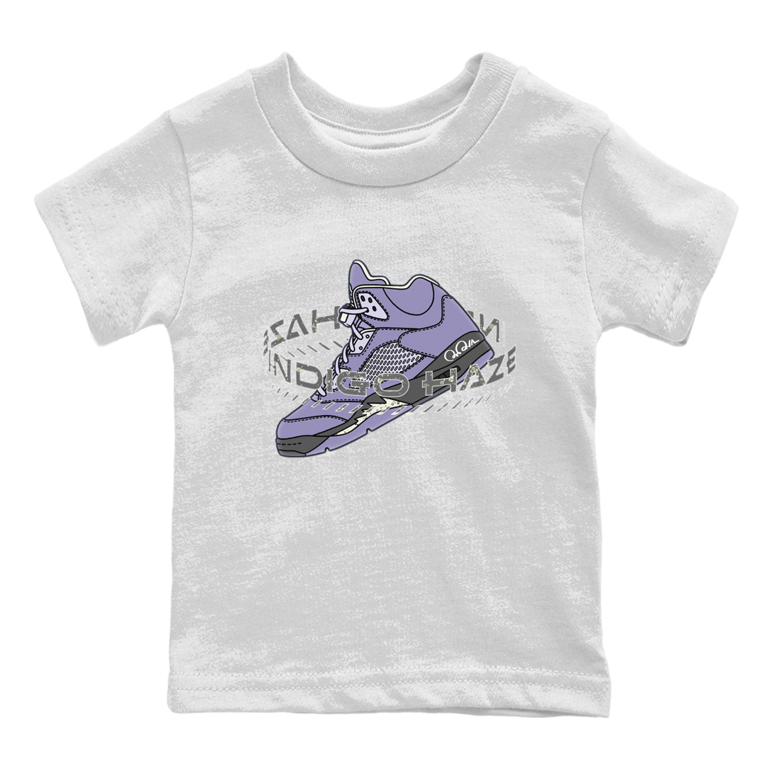 Air Jordan 5 Indigo Haze Sneaker Match Tees Warping Space Sneaker Tees AJ5 Indigo Haze Sneaker Release Tees Kids Shirts White 2