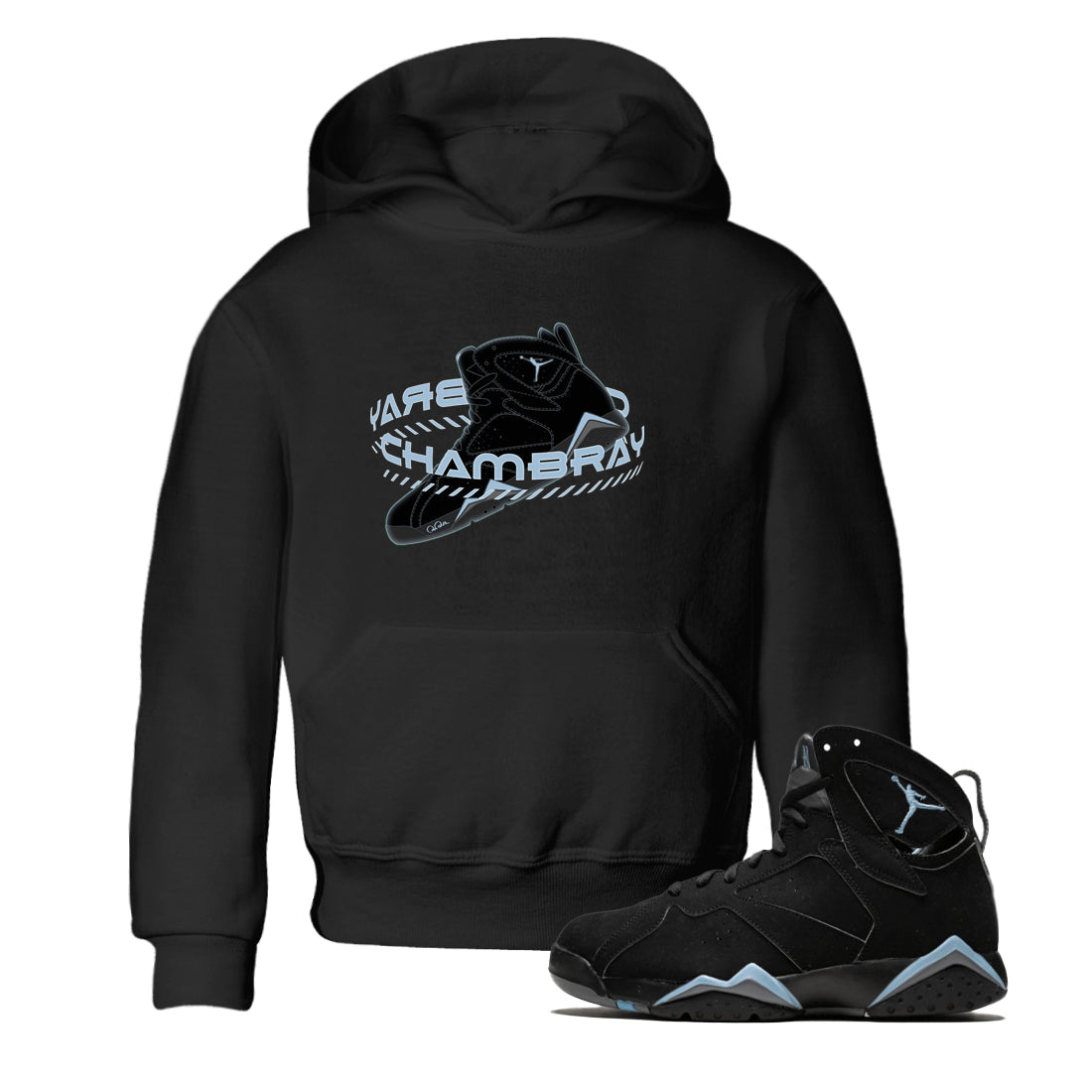 Air Jordan 7 Chambray Sneaker Match Tees Warping Space Sneaker Tees AJ7 Chambray Sneaker Release Tees Kids Shirts Black 1