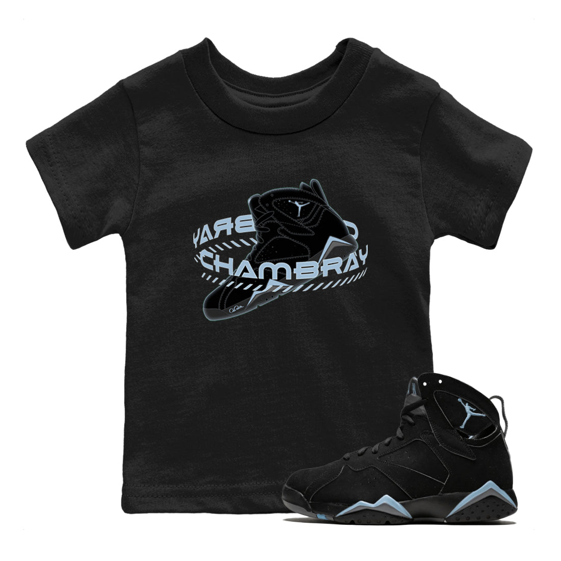 Air Jordan 7 Chambray Sneaker Match Tees Warping Space Sneaker Tees AJ7 Chambray Sneaker Release Tees Kids Shirts Black 1