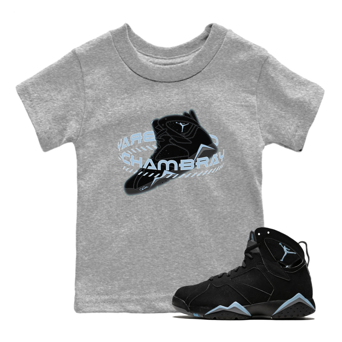 Air Jordan 7 Chambray Sneaker Match Tees Warping Space Sneaker Tees AJ7 Chambray Sneaker Release Tees Kids Shirts Heather Grey 1