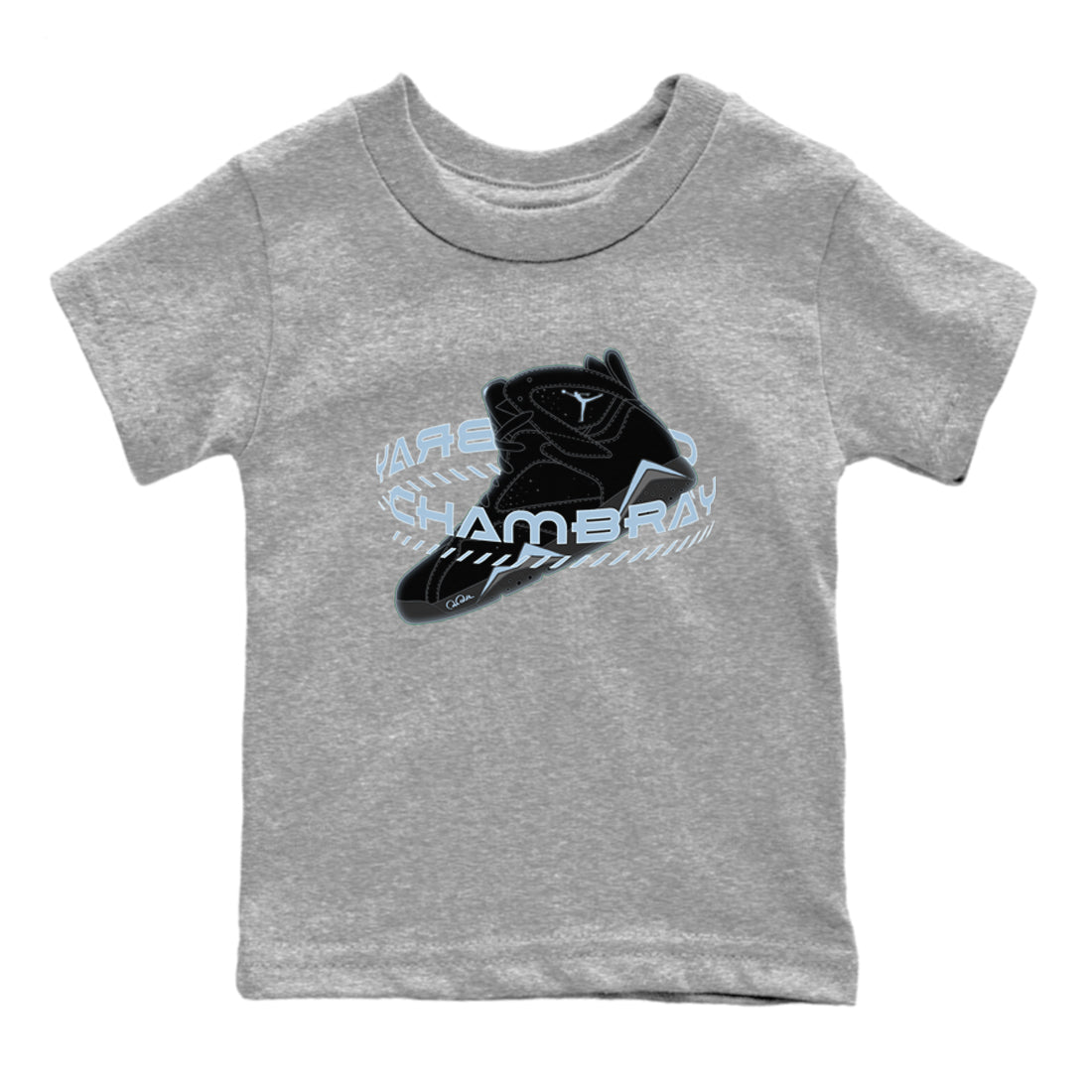 Air Jordan 7 Chambray Sneaker Match Tees Warping Space Sneaker Tees AJ7 Chambray Sneaker Release Tees Kids Shirts Heather Grey 2